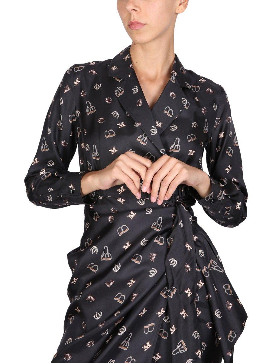 Shop Max Mara Allover Patterned Longsleeved Dress In Black