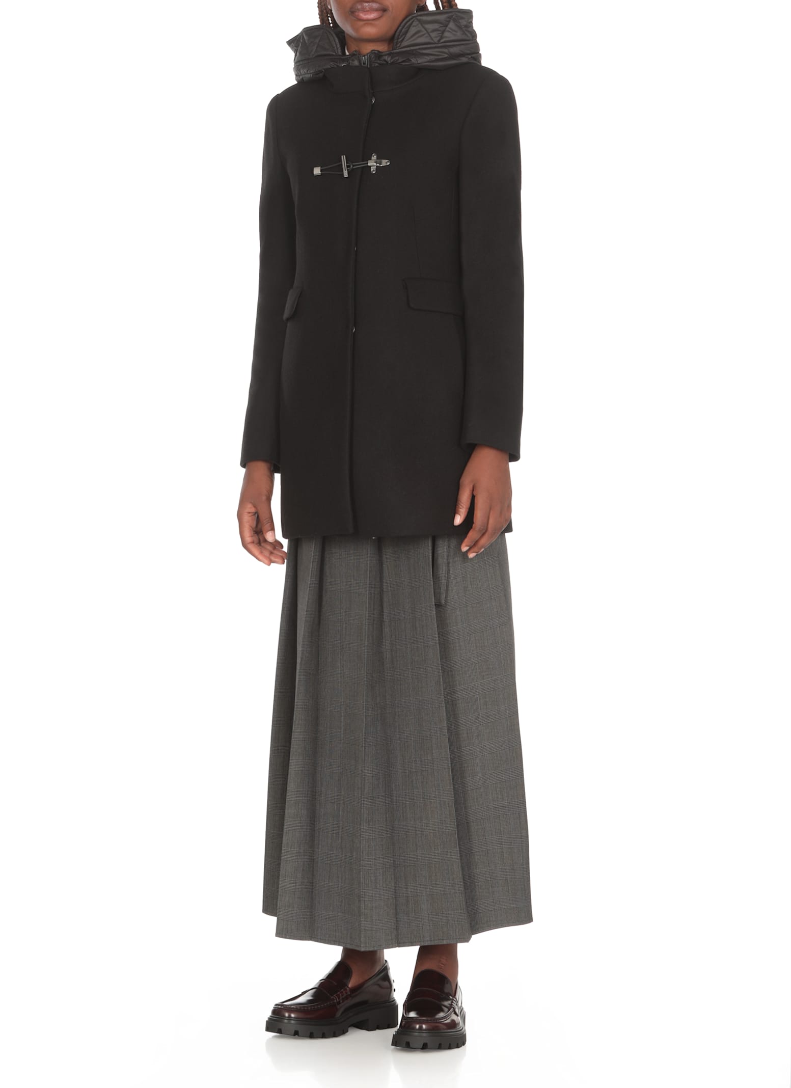 Fay Toggle Coat In Technical Gabardine In Black