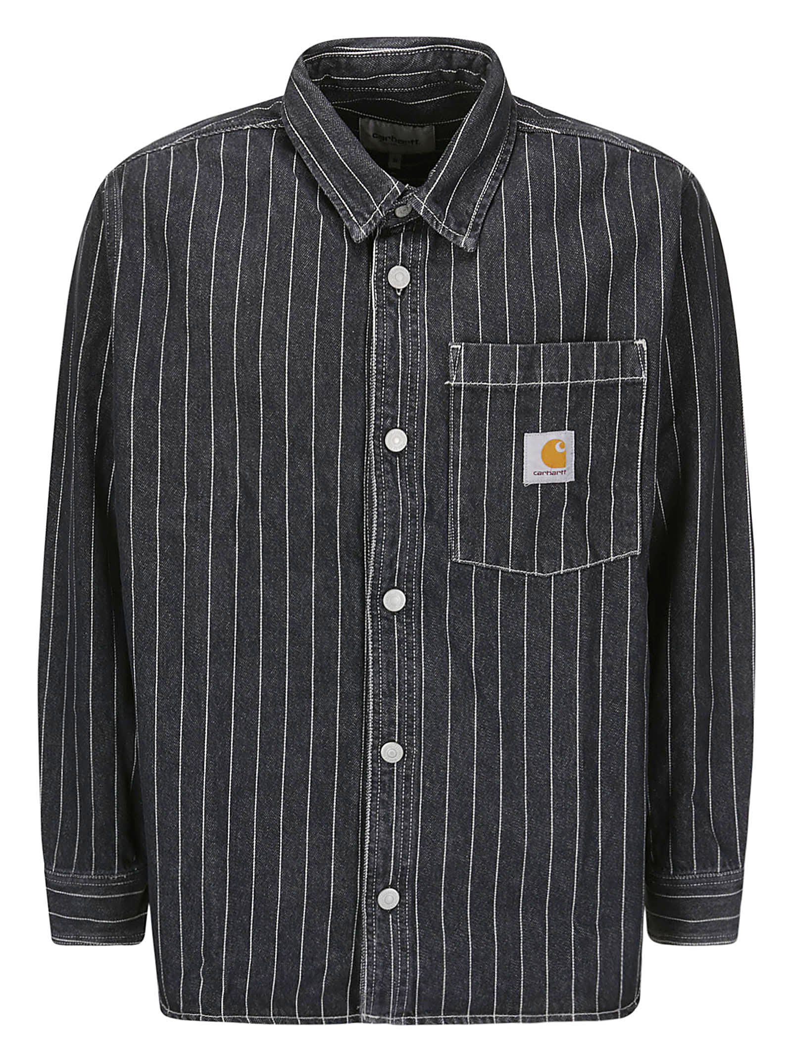 Carhartt Orlean Shirt Jac In Black/white Stone Washed