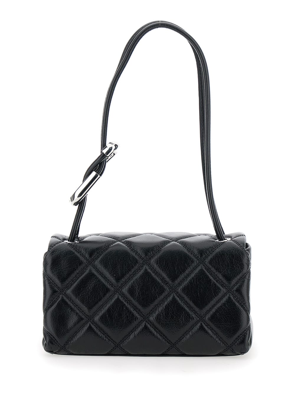 the Mini Dual Black Diamond-quilted Crossbody Bag With Top Handle In Leather Woman