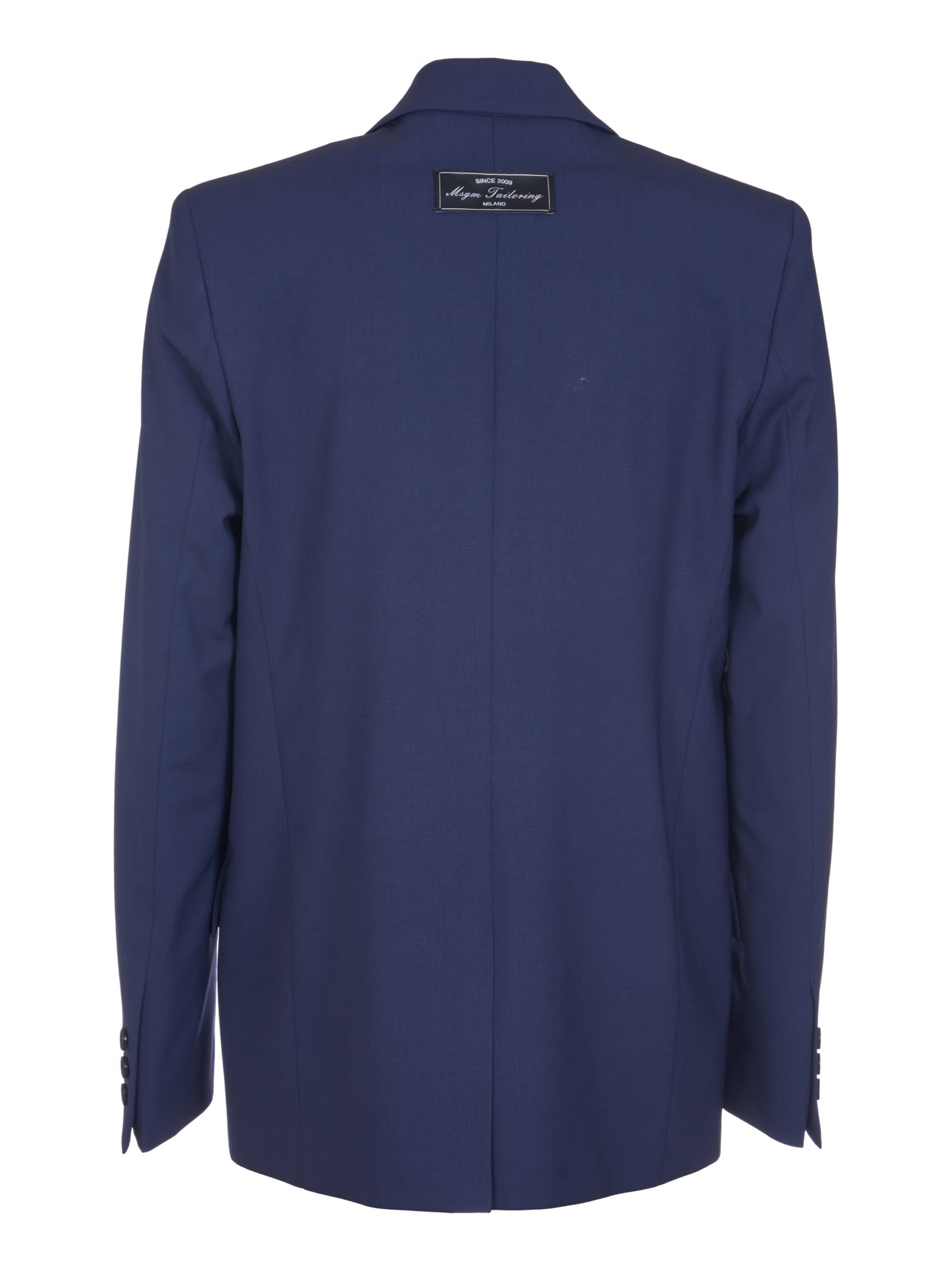 Shop Msgm Logo Patched Plain Blazer In Blue Navy