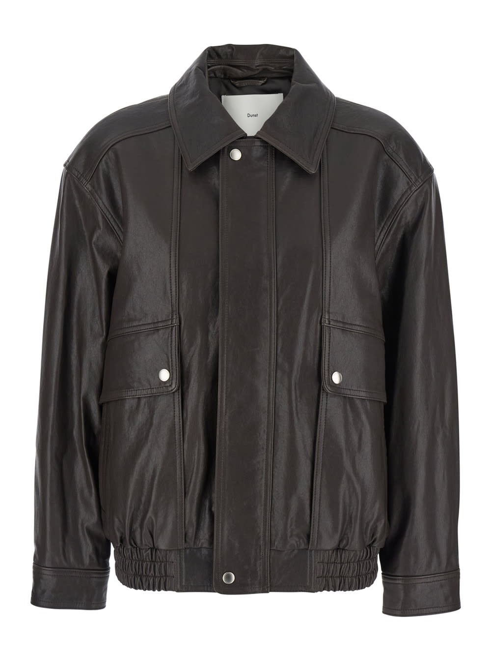 DUNST BROWN OVERSIZED JACKET WITH DROPPED SHOULDERS AND FLAP POCKETS ON THE FRONT IN LEATHER WOMAN