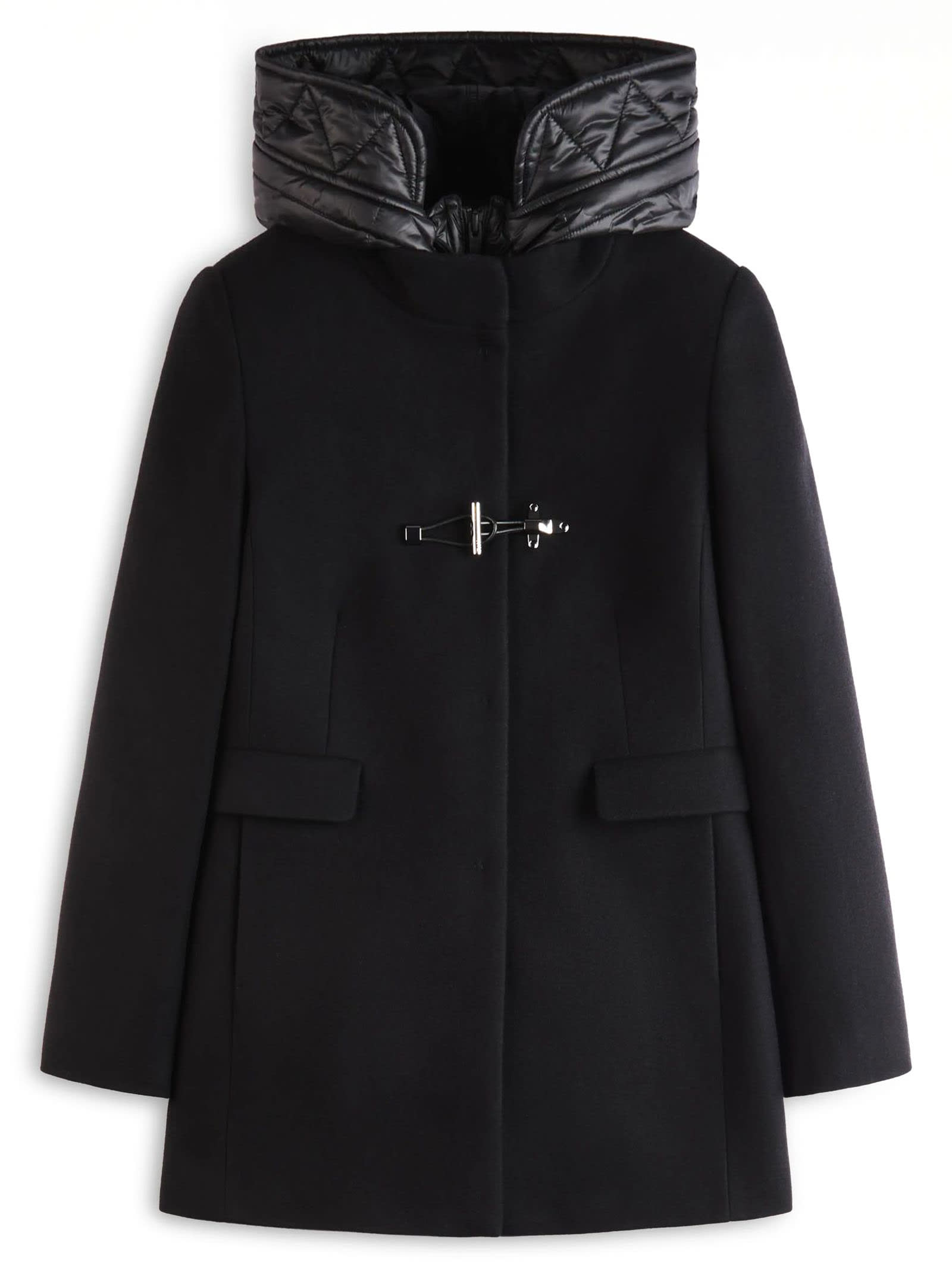 Shop Fay Toggle Coat In Black Wool Blend Fabric