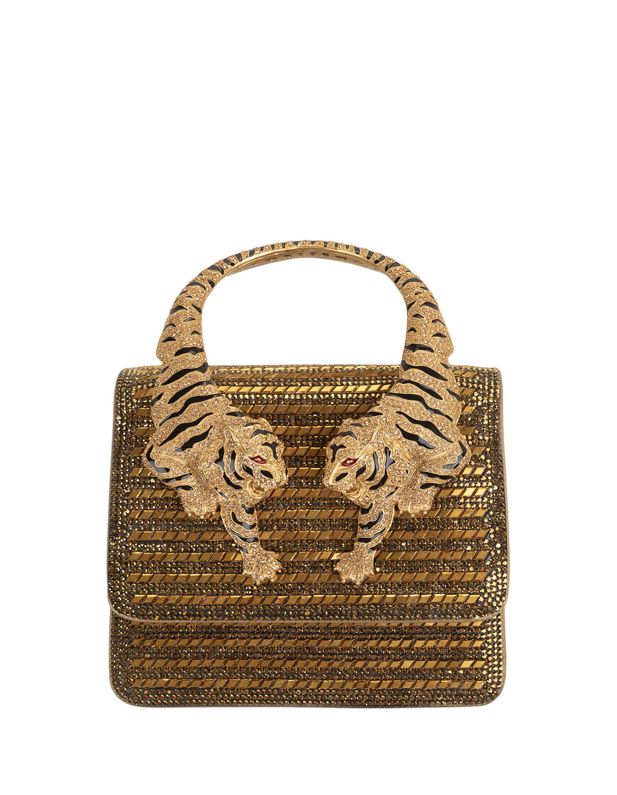 Shop Roberto Cavalli Golden Small Roar Shoulder Bag With Jewelled Tigers