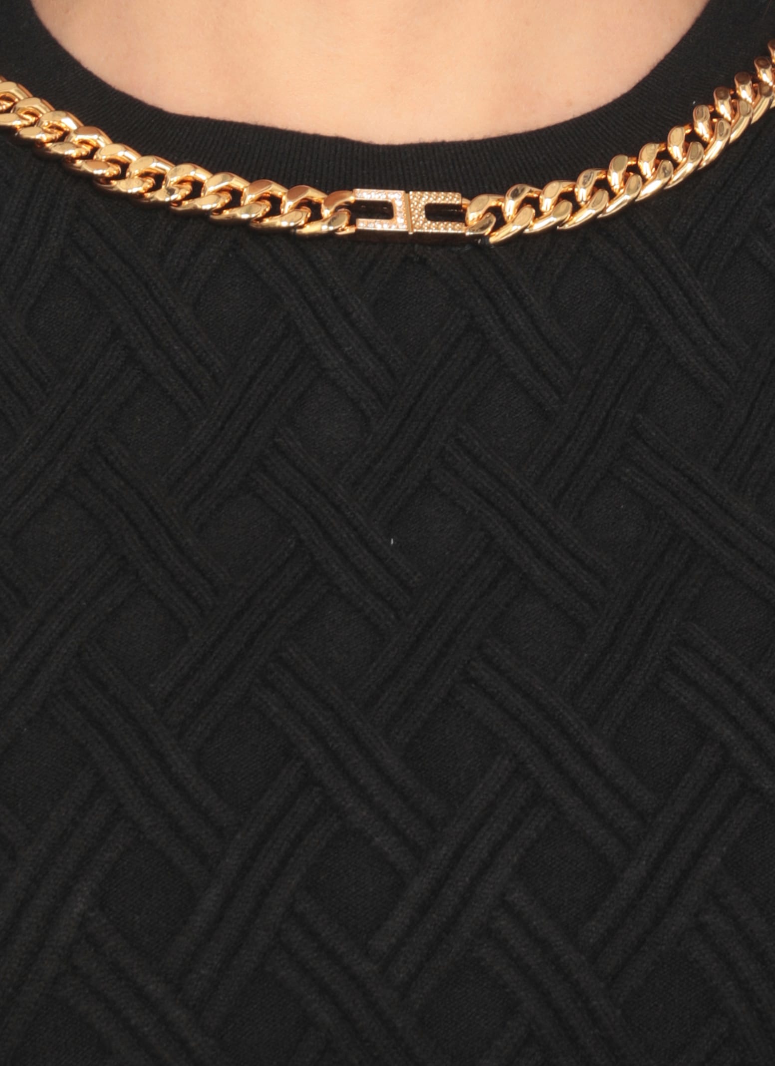 Elisabetta Franchi Chain-embellished Diamond-pattern Crop Top In Black