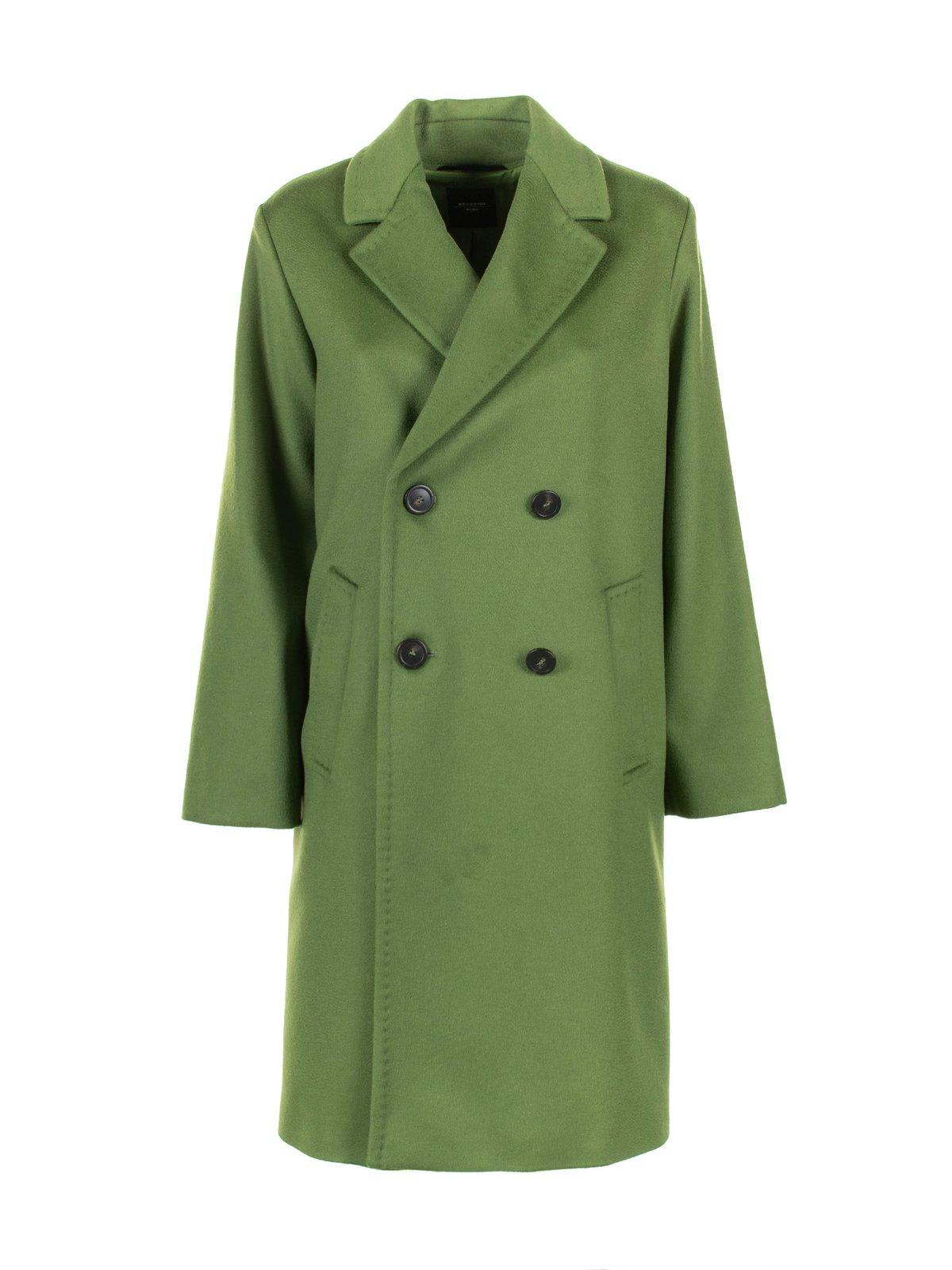 Shop Weekend Max Mara Zum Double-breasted Long-sleeved Coat In Green