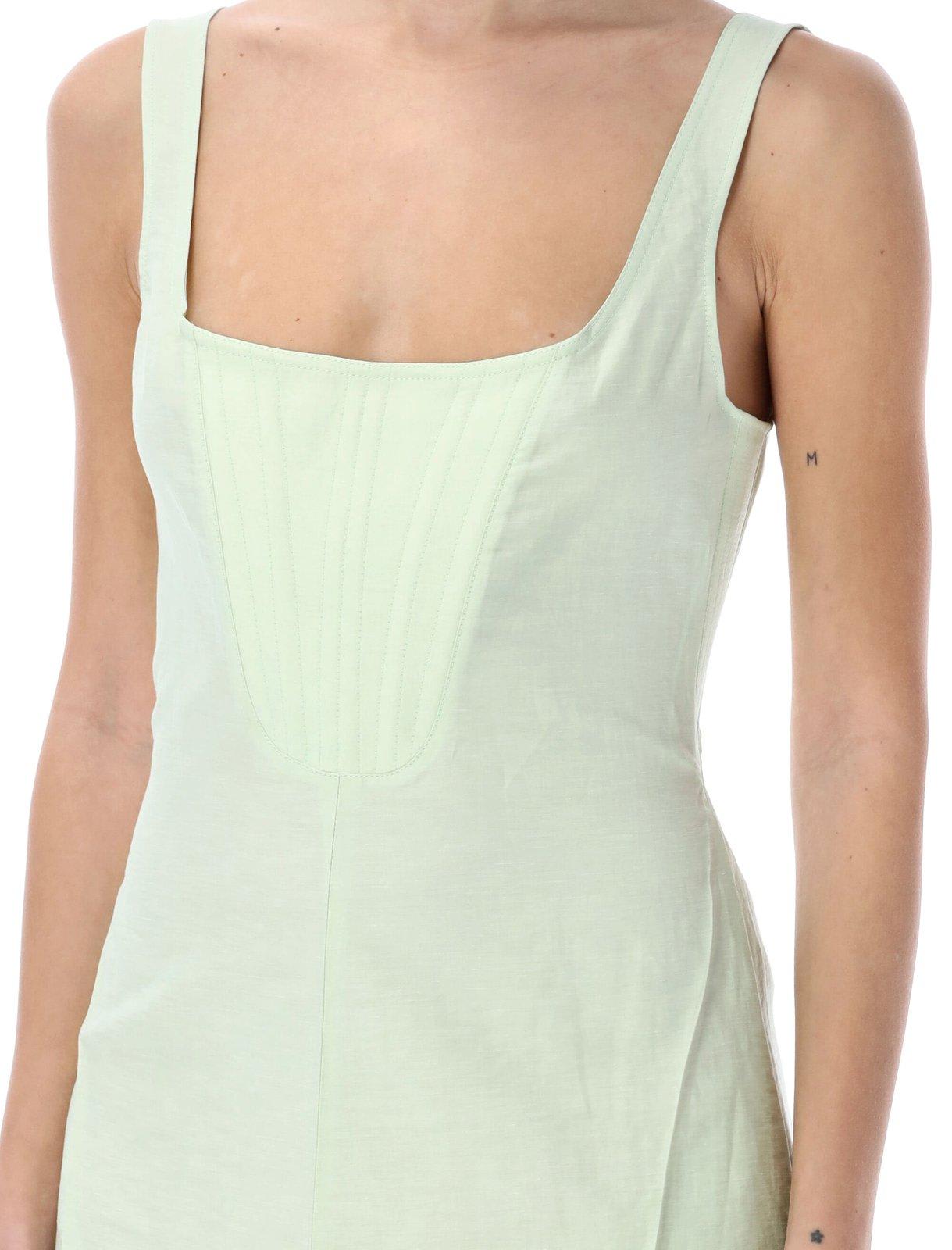 Shop Stella Mccartney Ribbed-detail A-line Sleeveless Mini Dress In Light Mint (green)