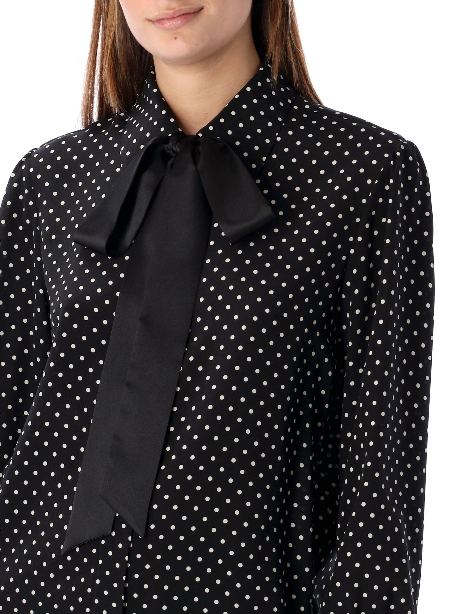 Shop Saint Laurent Bow Detailed Long-sleeved Shirt In Black