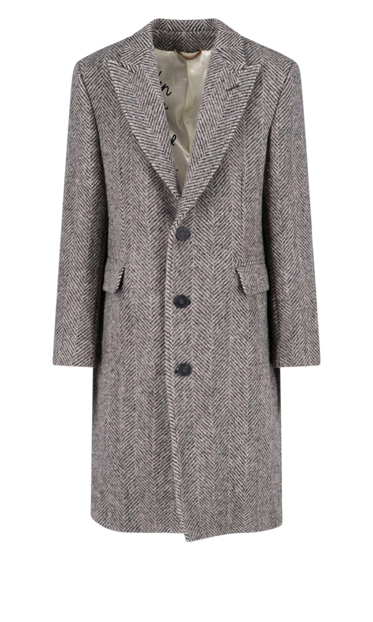 Shop Golden Goose Herringbone Pattern Single-breasted Coat In Beige/antracite