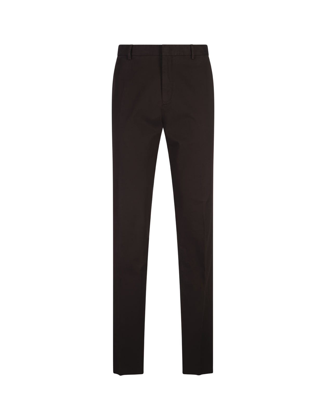 Shop Zegna Brown Stretch Cotton Slim Fit Trousers