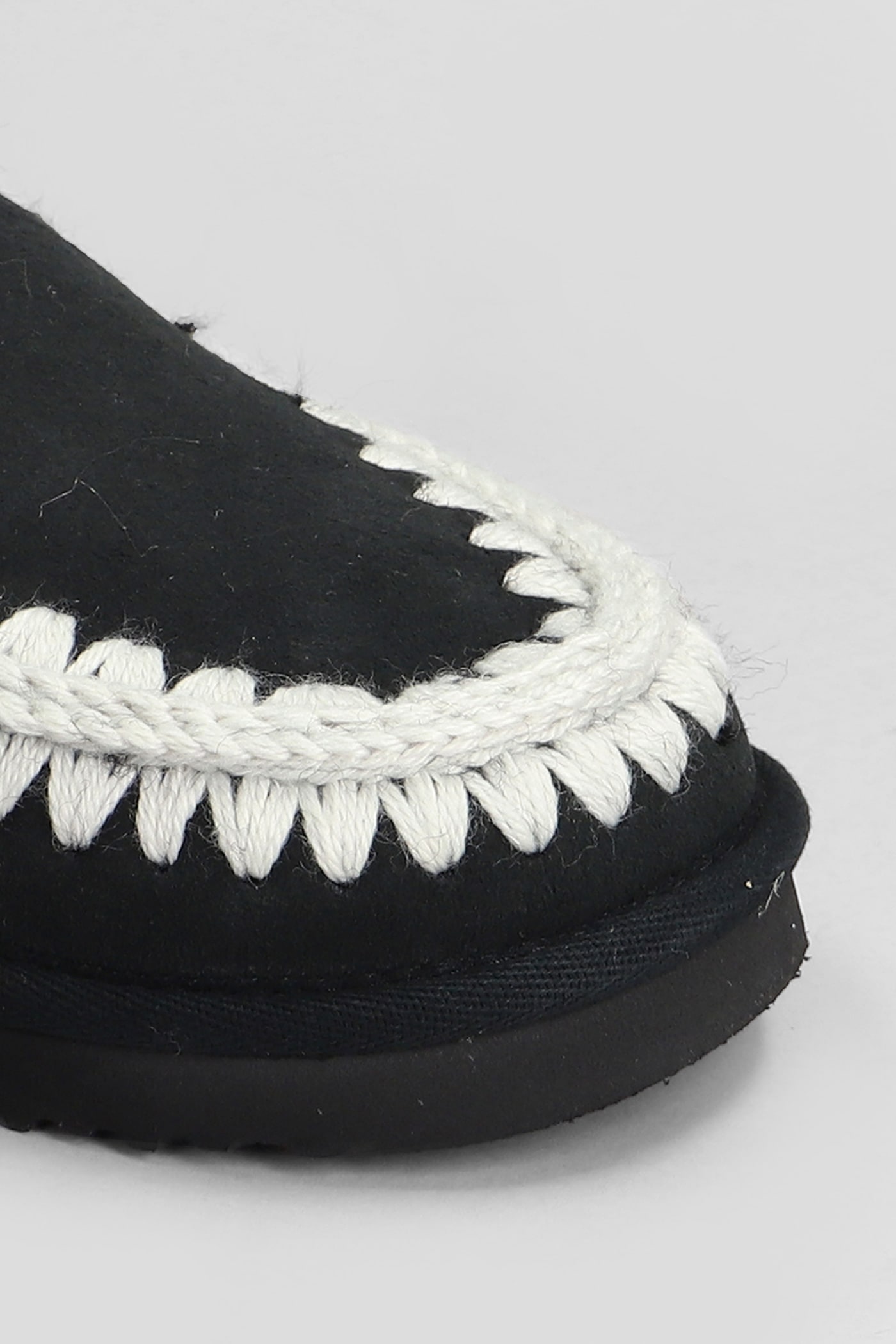 Mou Eskimo Stitching Slipper-mule In Black Suede In Bkwhi Black White