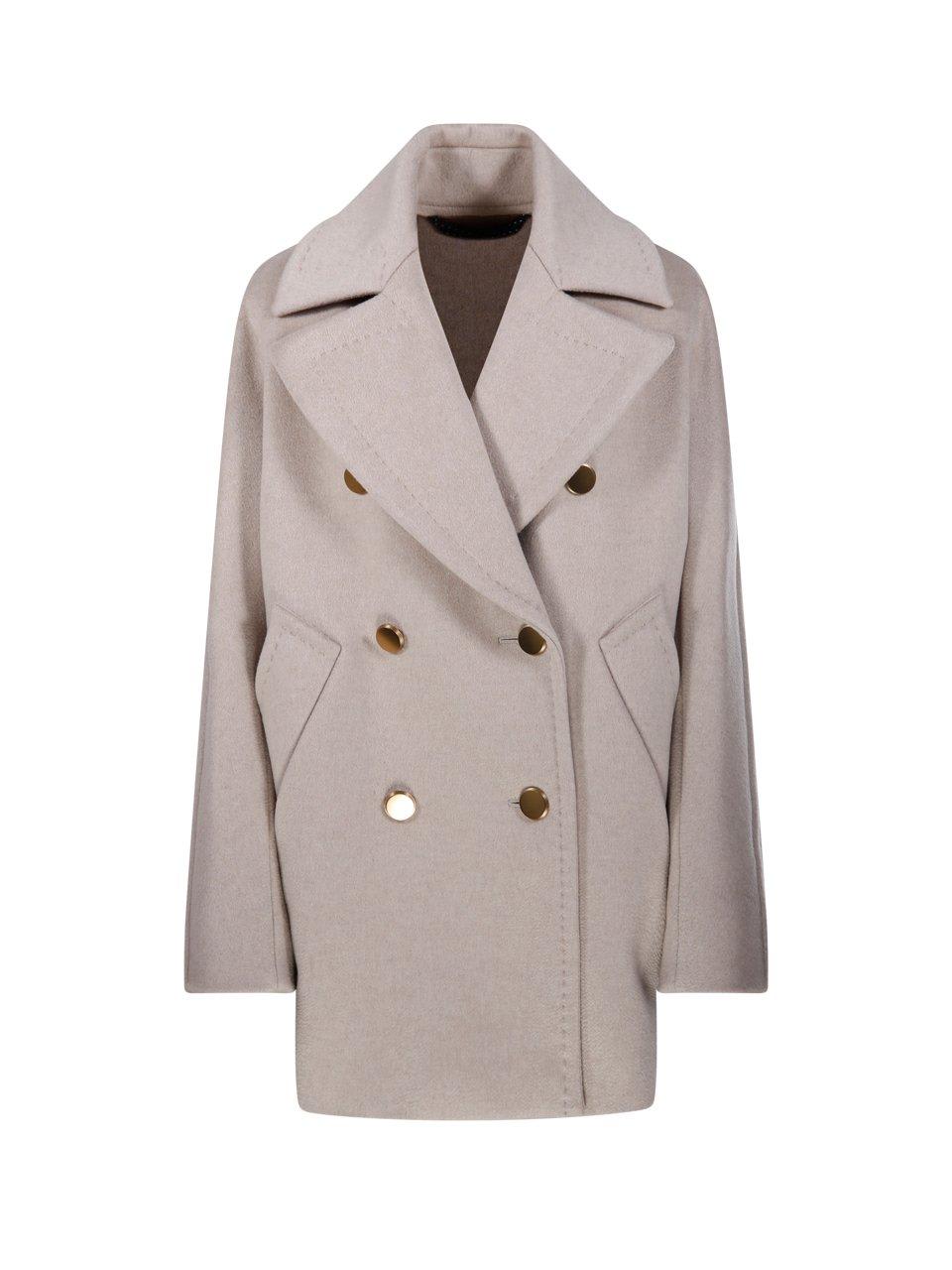 Shop Max Mara Double-breasted Long-sleeved Coat In Dove