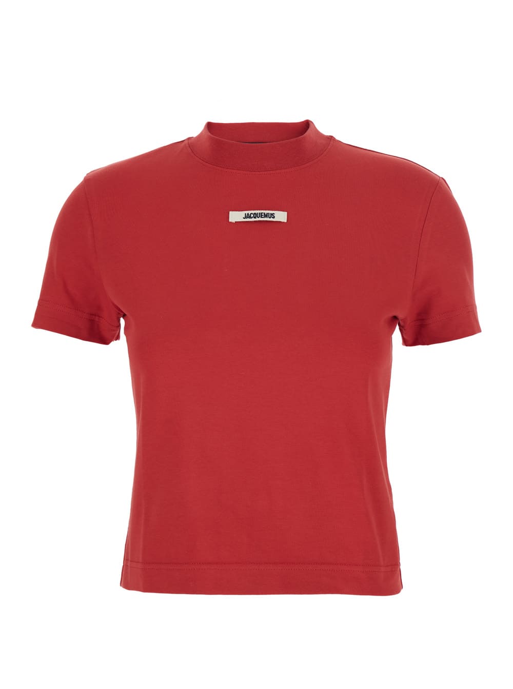 Jacquemus Le T-shirt Gros Grain Red Crewneck T-shirt With Logo Patch On The Front In Cotton Stretch Woman In Red