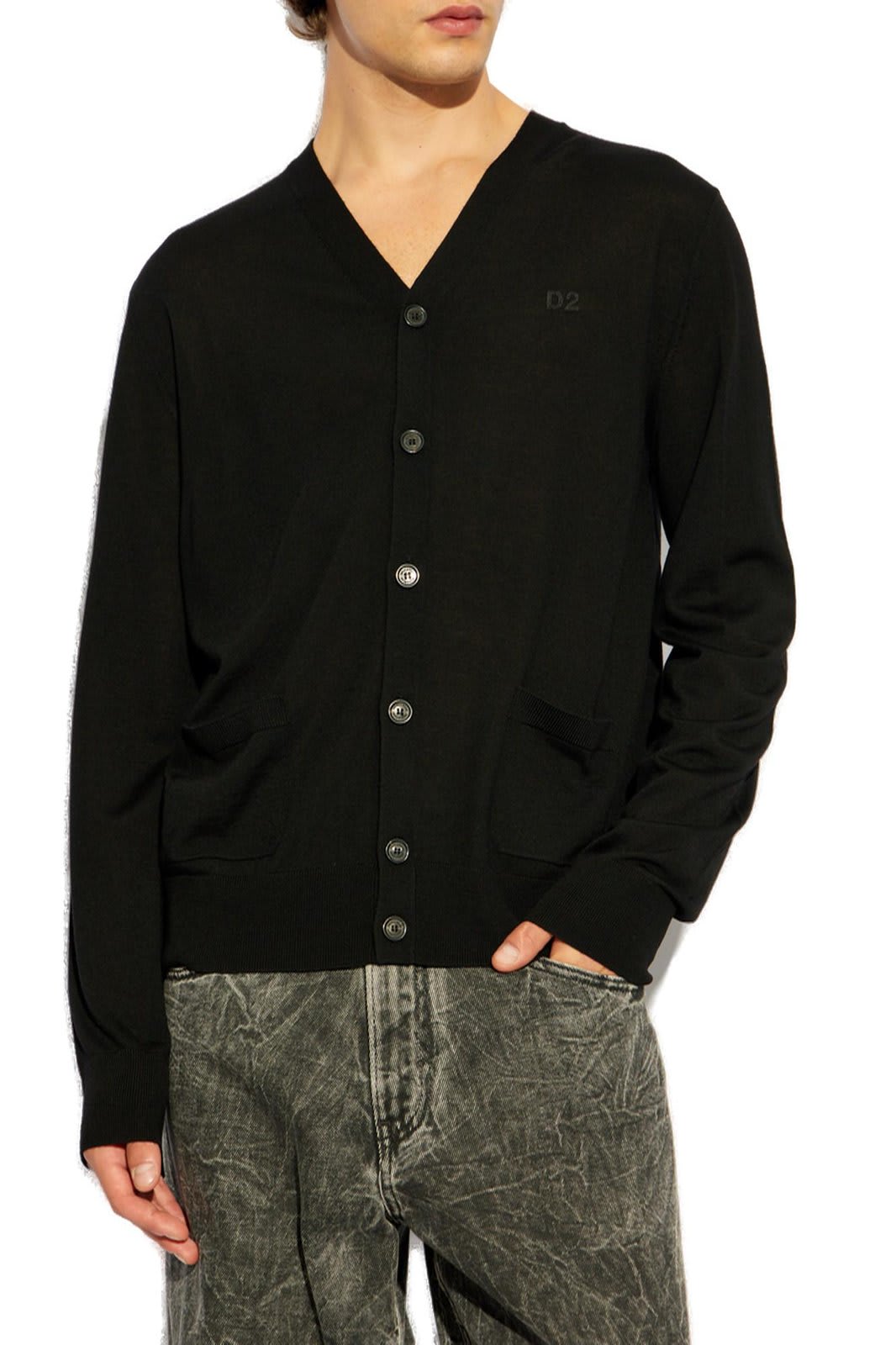 Shop Dsquared2 Logo Embroidered Knit Cardigan In Black