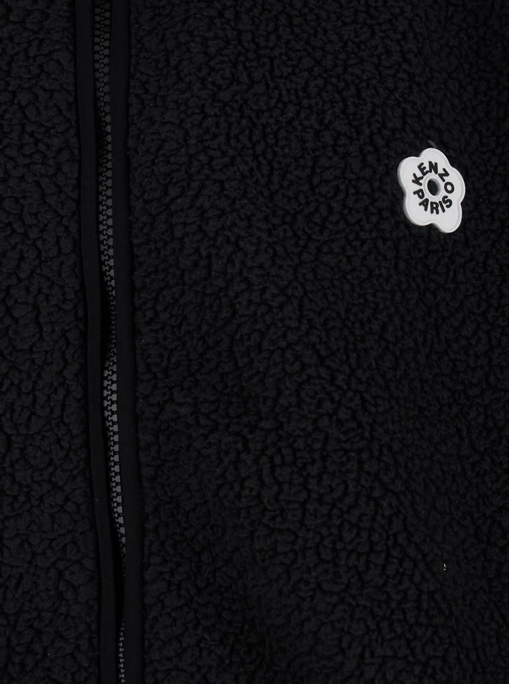 KENZO BLACK HIGH NECK JACKET WITH LOGO PATCH IN FLEECE MAN 