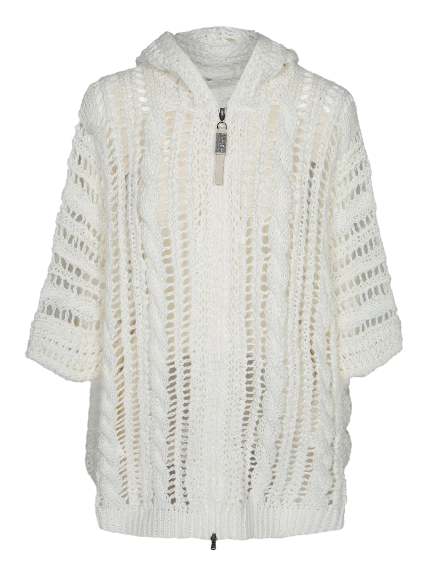 Brunello Cucinelli White Panama Crochet Cardigan In White
