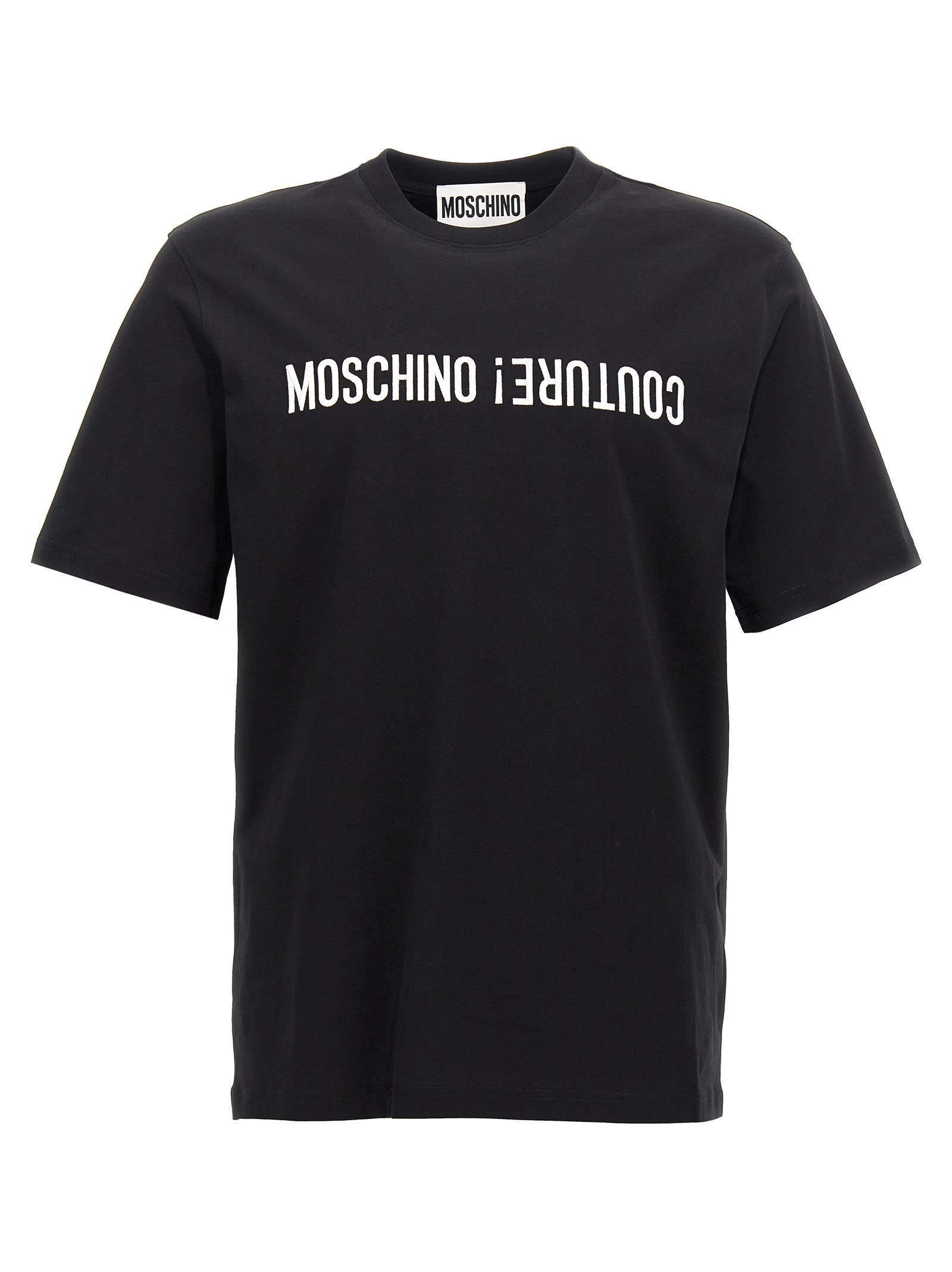 Shop Moschino Logo Embroidery T-shirt In White/black