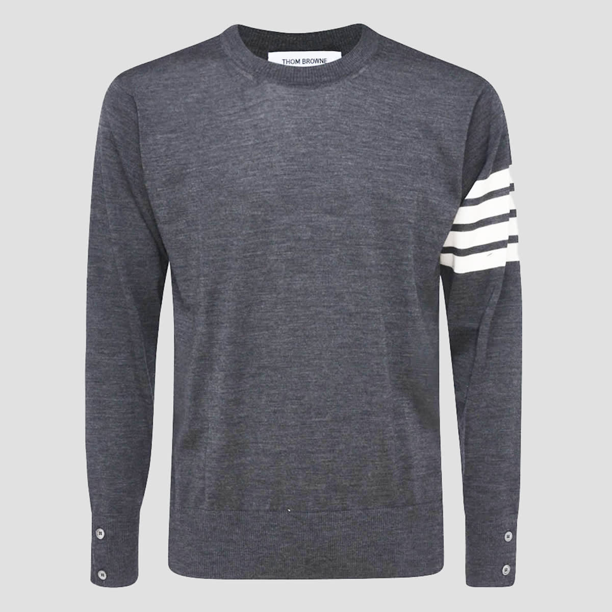 Thom Browne Grey And White Wool Jumper In Med Grey