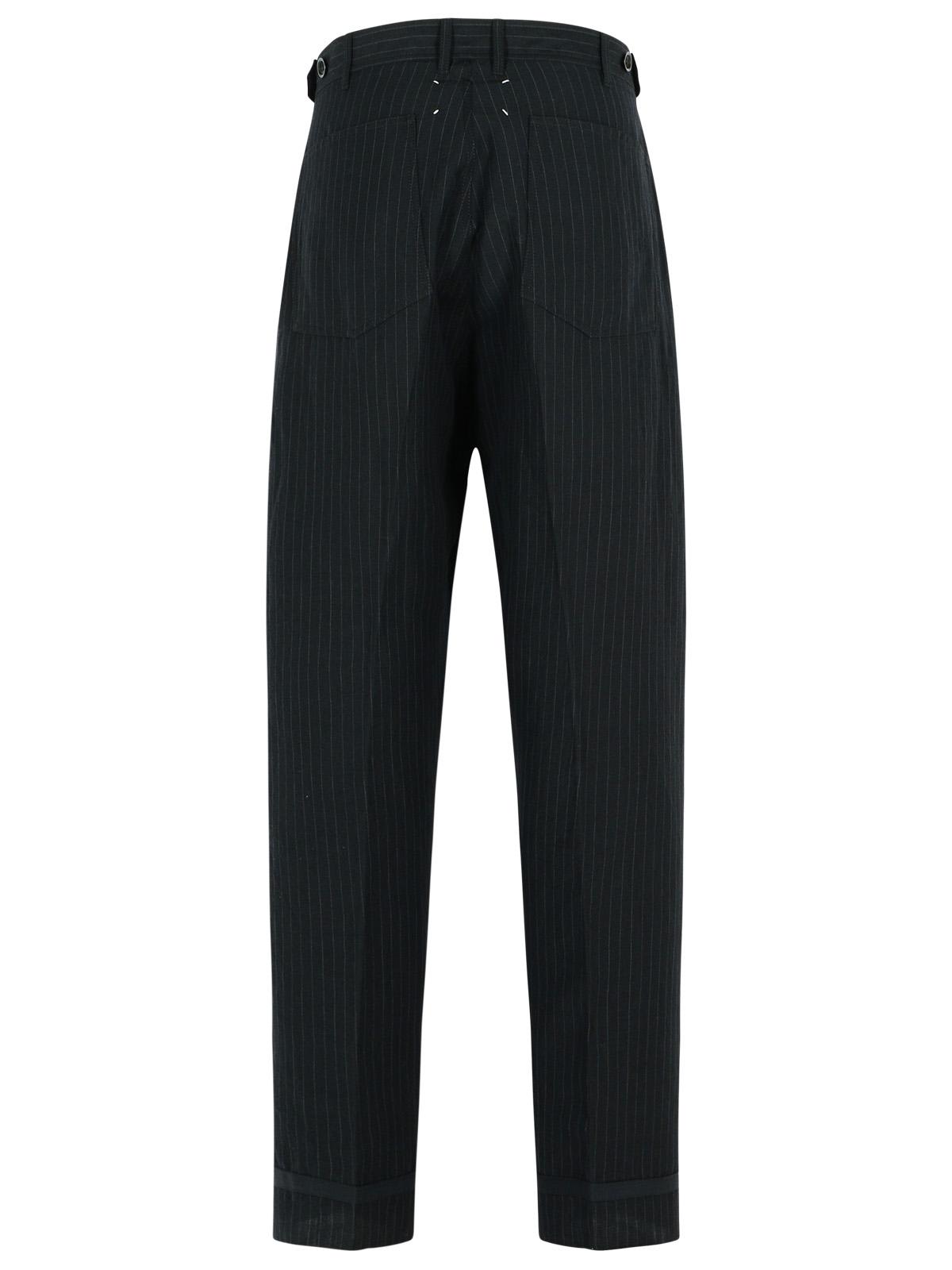 Maison Margiela Linen Blend Trousers Pinstripe Pattern In Black