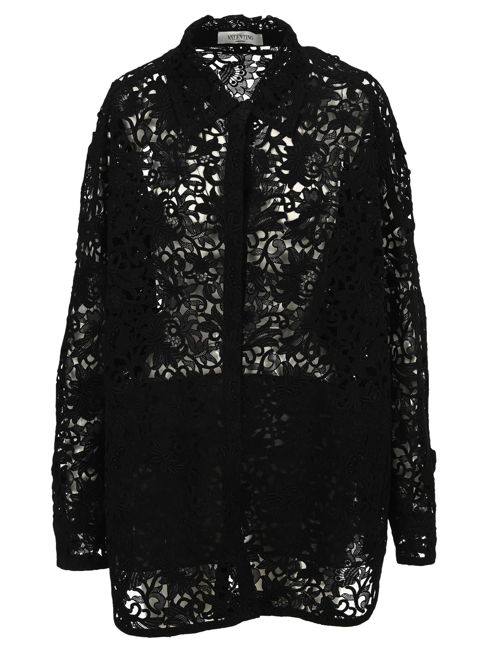 Valentino Floral Lace Long-sleeve Shirt