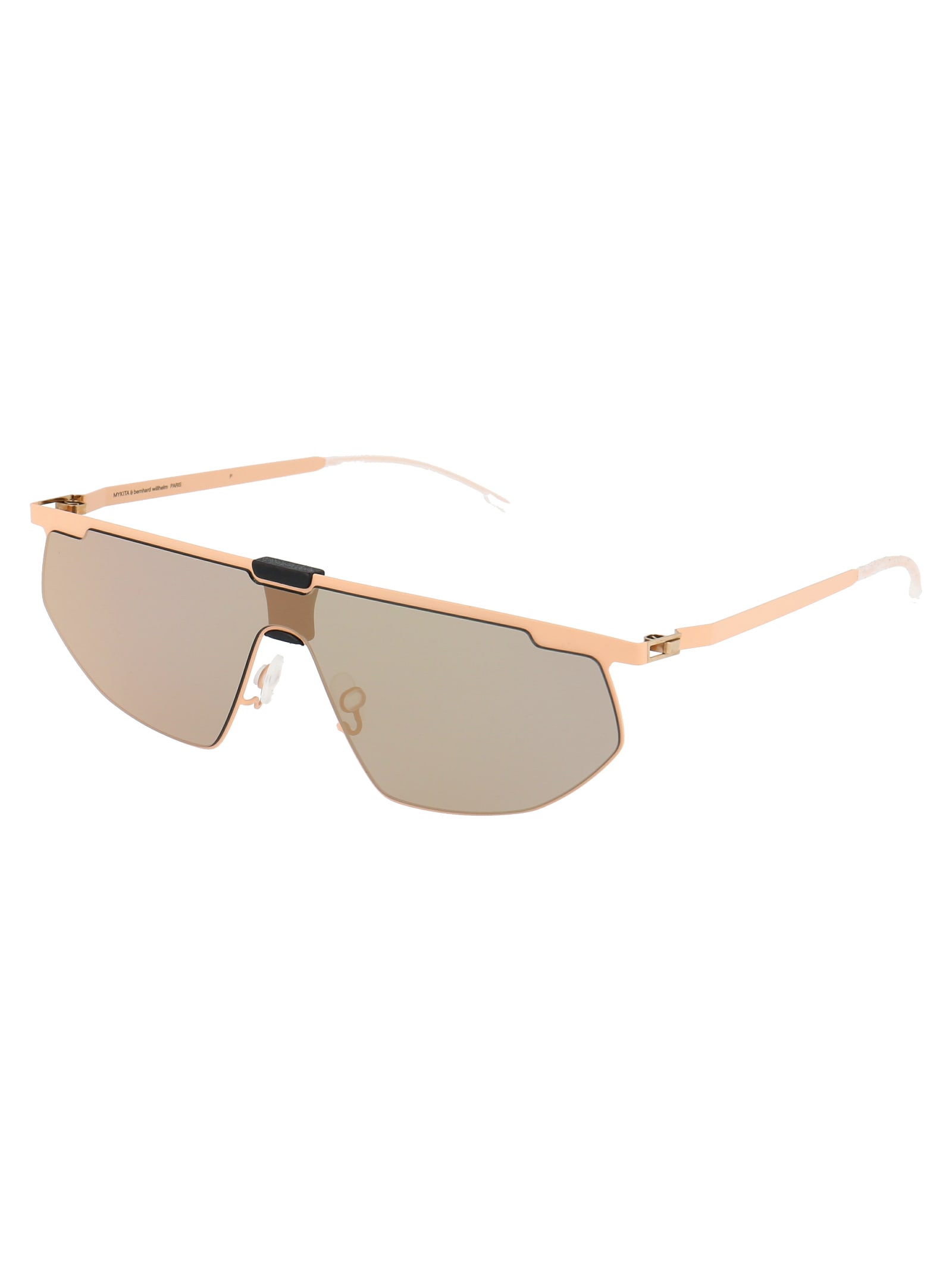 Shop Mykita Paris Sunglasses In 454 Mh47 Safrane/pitch Black Champagnegold Shield