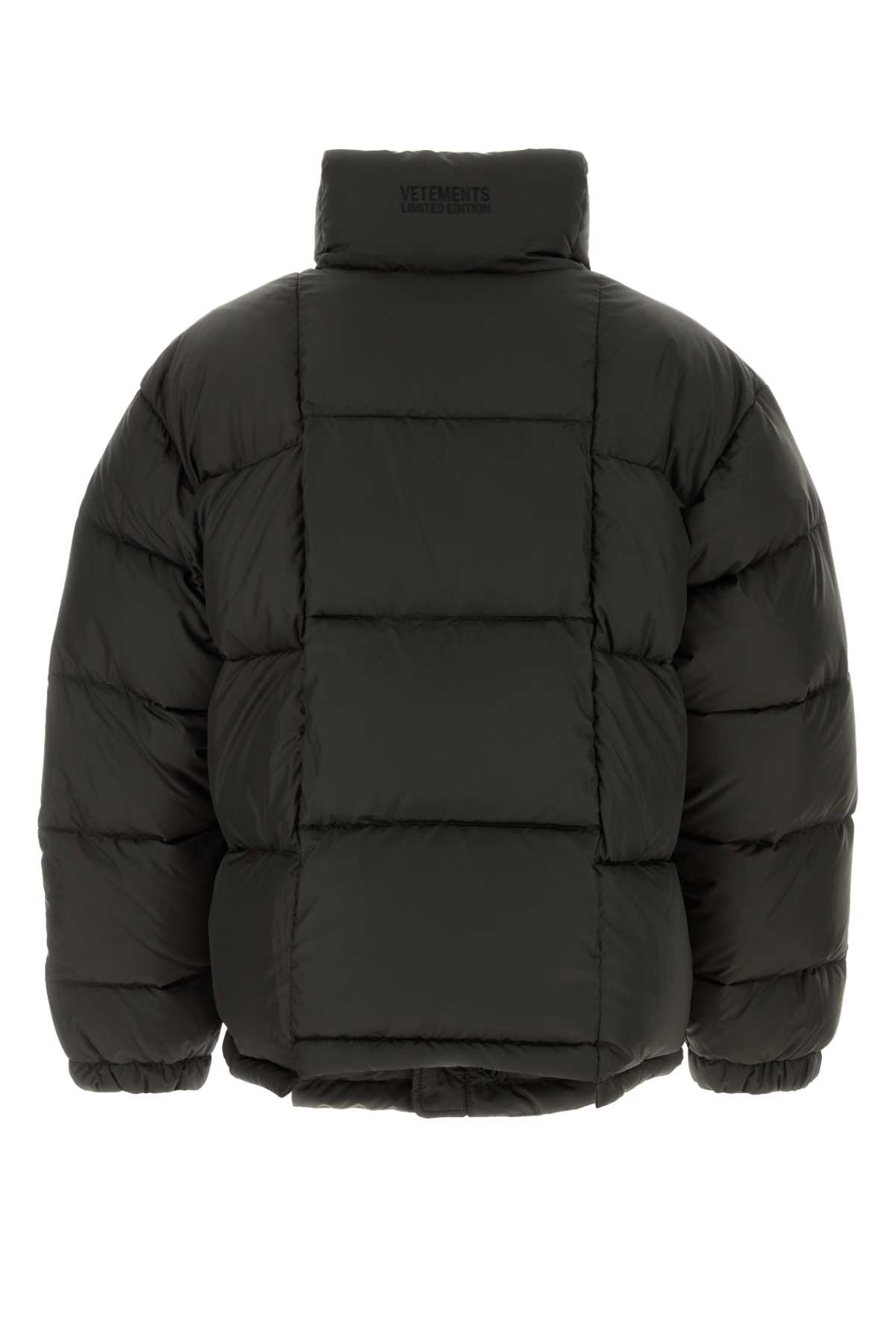 Vetements Men Dark Brown Polyester Down Jacket In Blackout
