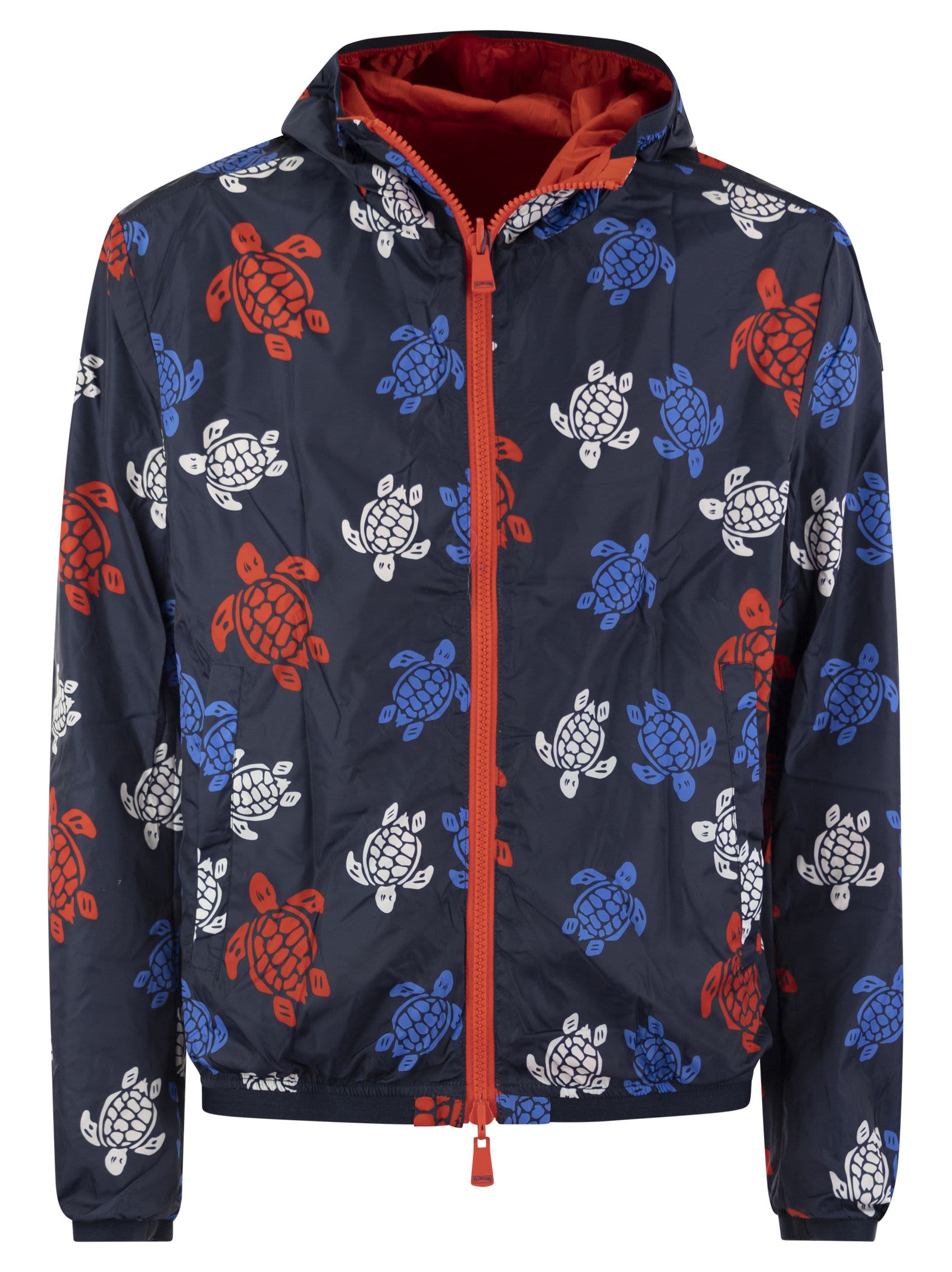 Shop Vilebrequin Reversible Windbreaker Jacket With Turtle Pattern In Red