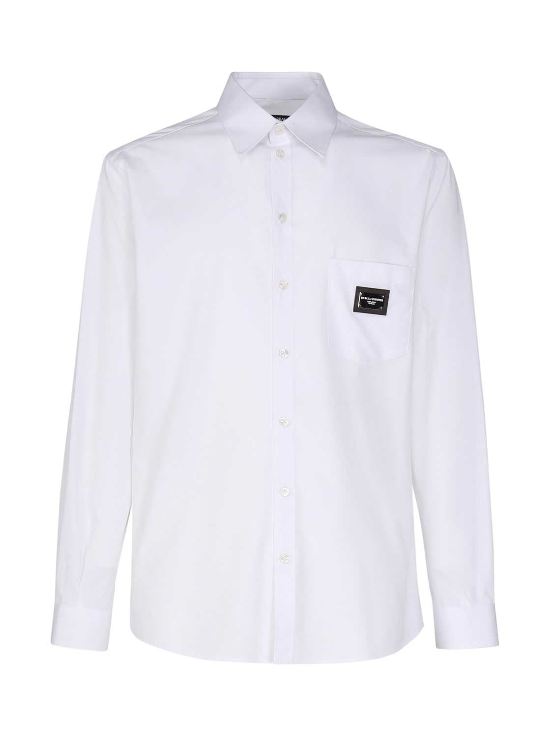 Dolce & Gabbana Martini Cotton Shirt With Logo Plaque In White