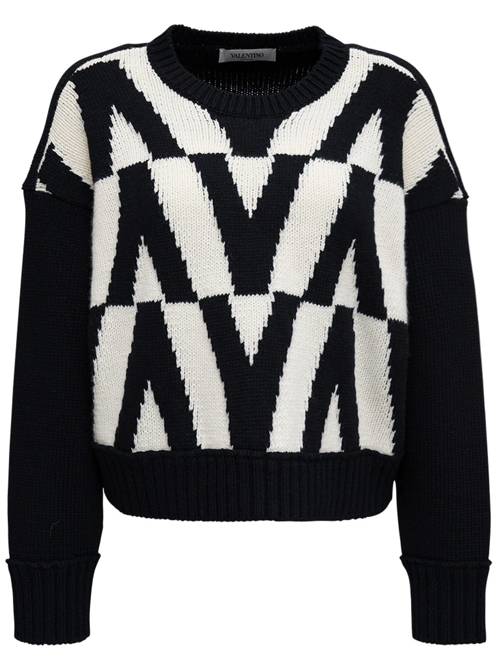 Valentino White And Black Wool Jacquard Sweater