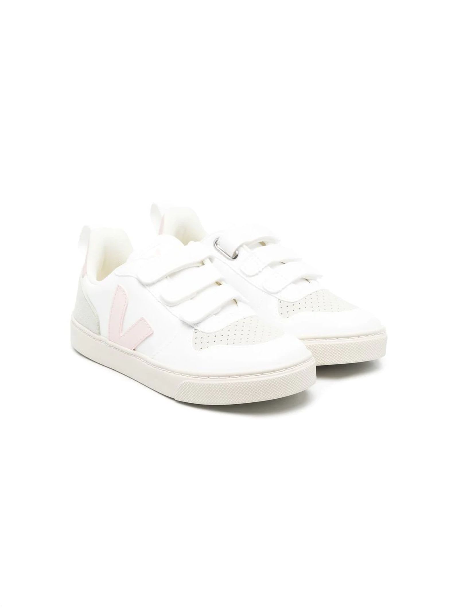 Veja Kids' White Fabric Sneakers In Bianco+rosa