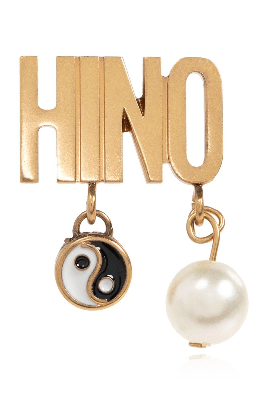Moschino Logo Charm Earrings In Gold