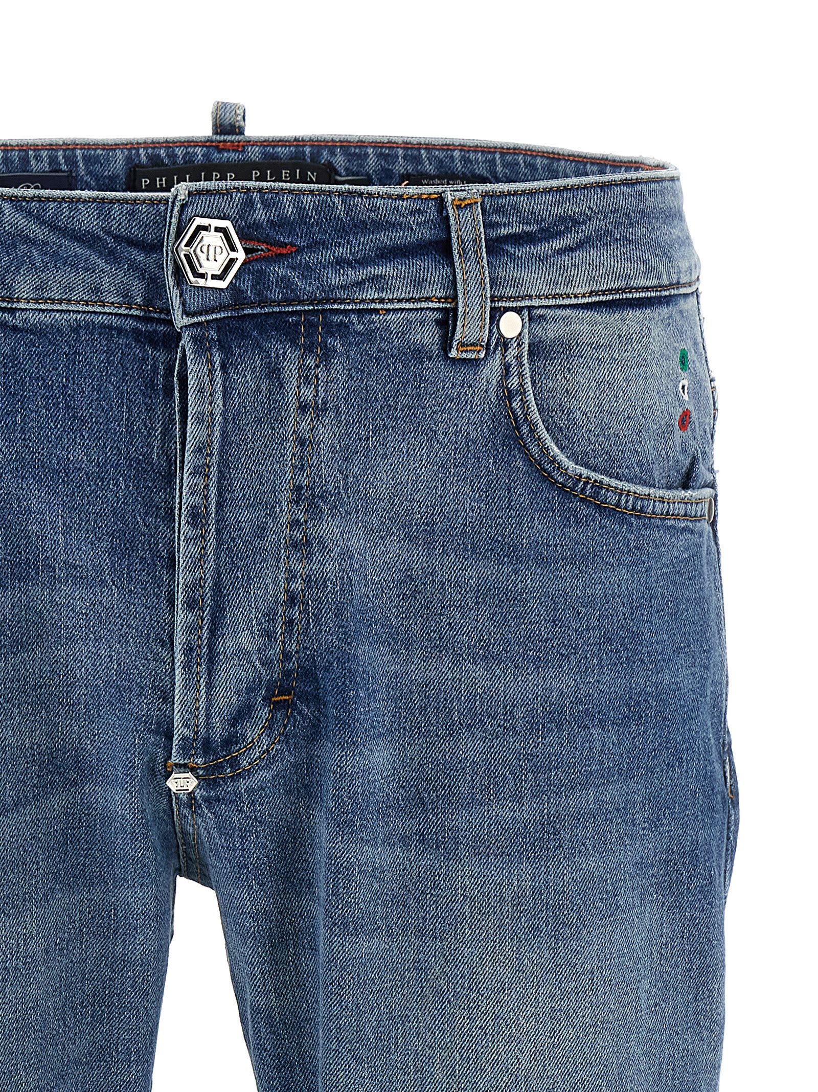 Philipp Plein Distressed Denim Trousers With Pockets And Loops
