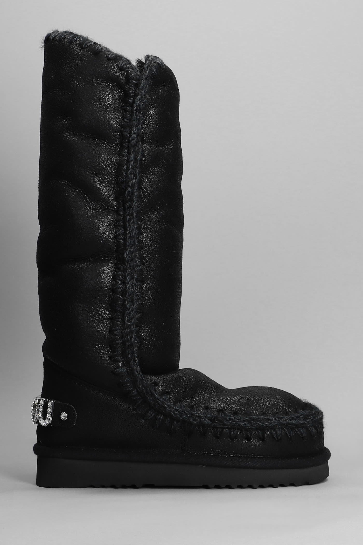 Shop Mou Eskimo 40 Low Heels Boots In Black Leather