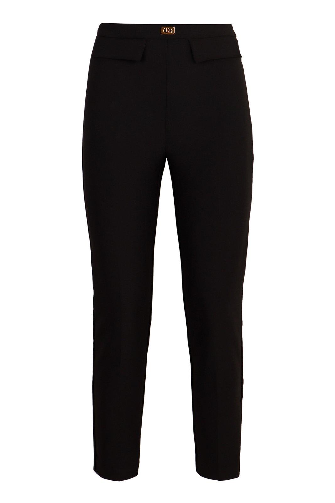 Logo Plaque Crêpe Slim Fit Trousers - Elisabetta Franchi - Modalova