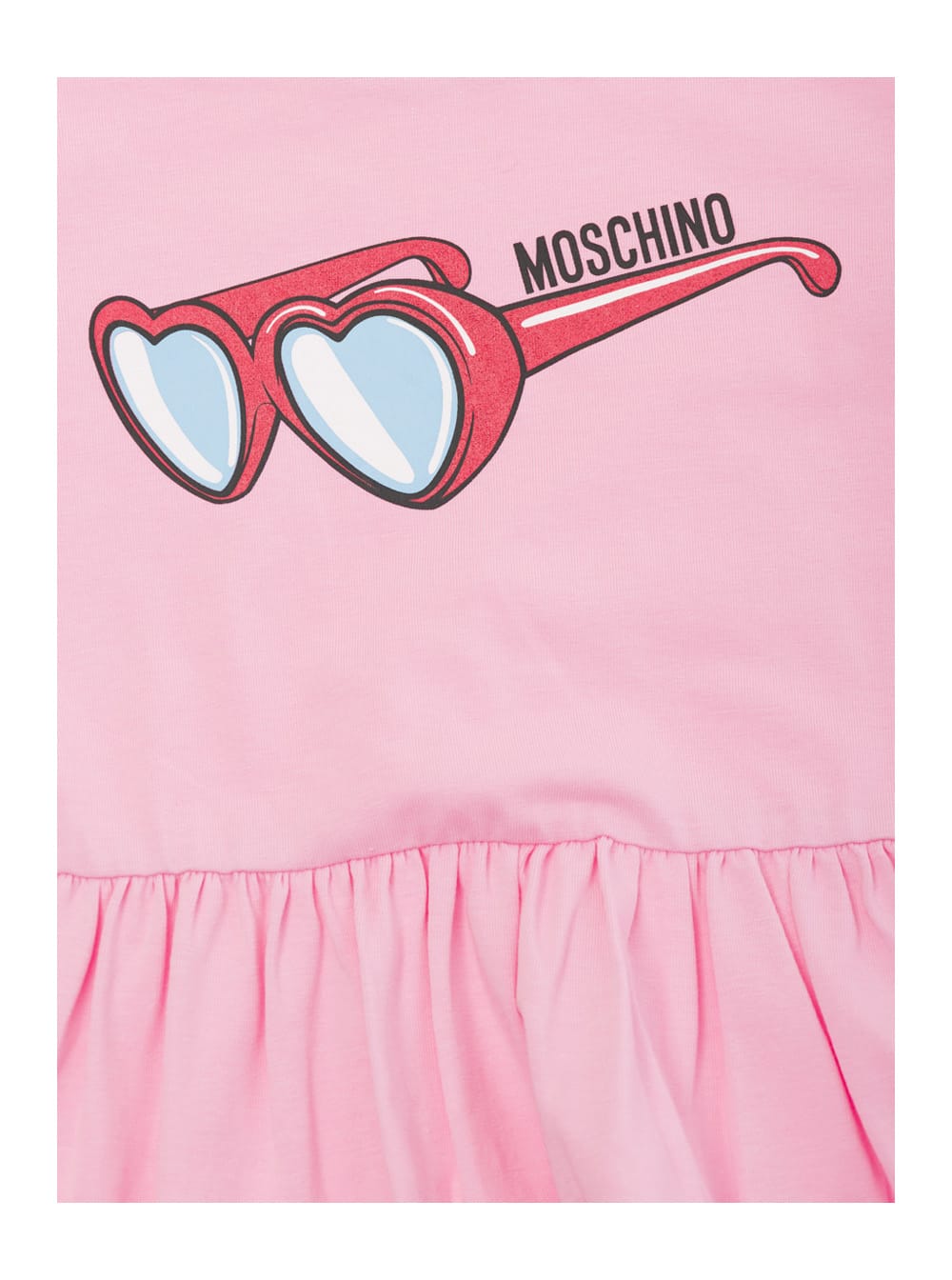 Shop Moschino Pink Flounced Dress With Sunglasses Print In Stretch Cotton Girl