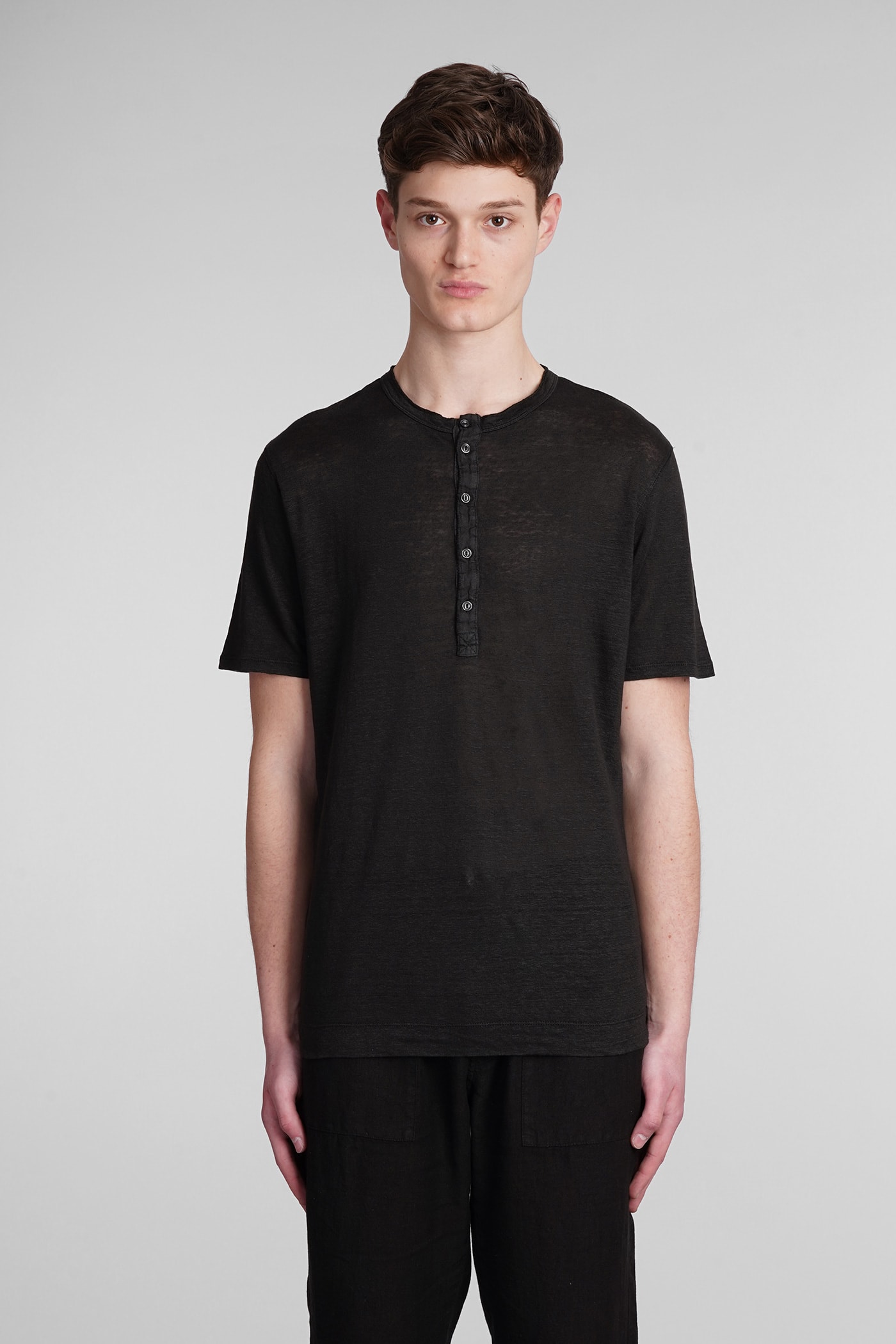 120% Lino T-shirt In Black Linen