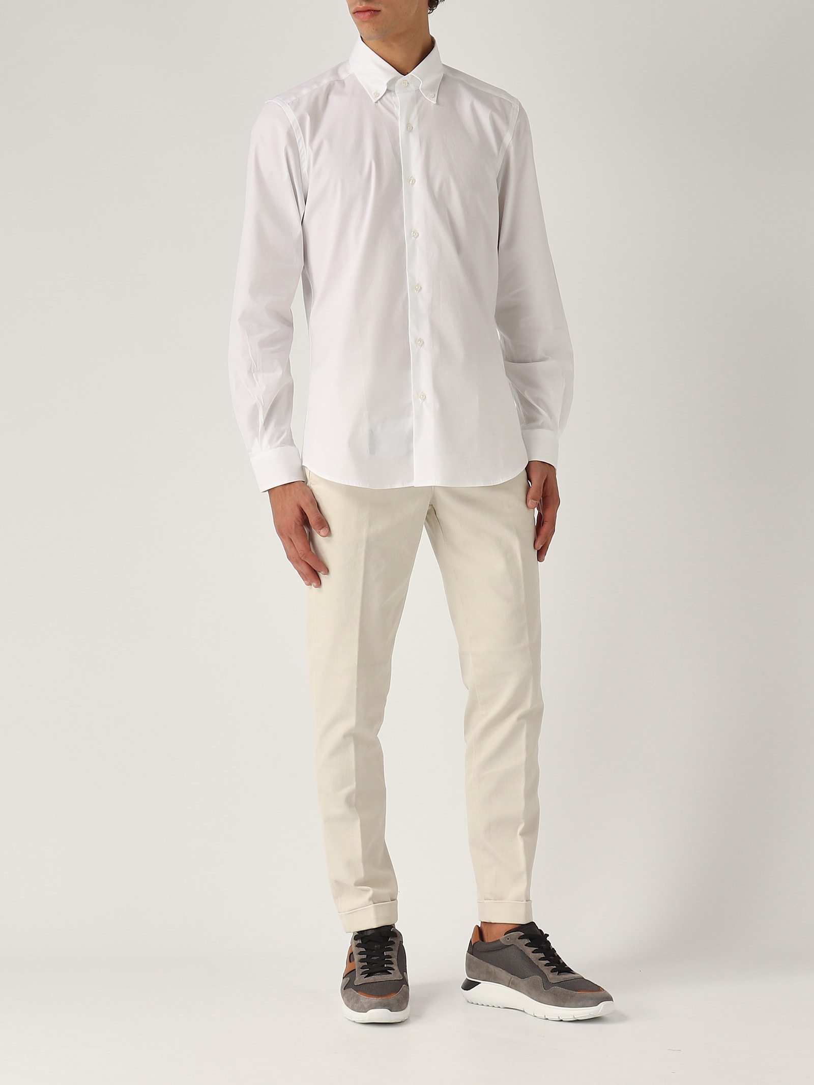 Shop Fay Camicia Button Down Stretch Shirt In Bianco