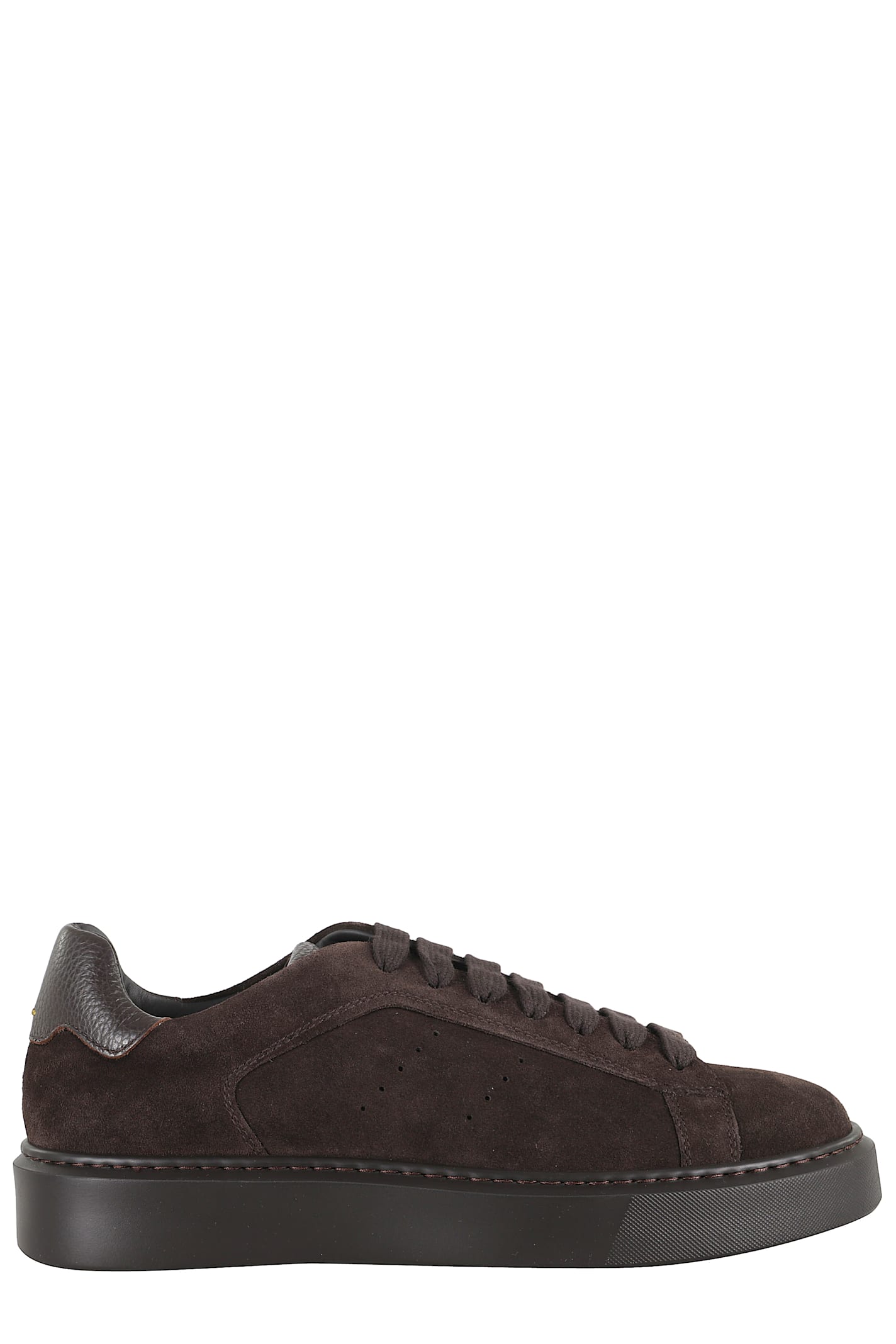 Doucal's Suede Brown Sneakers With Garnet Leather Accents In Brown