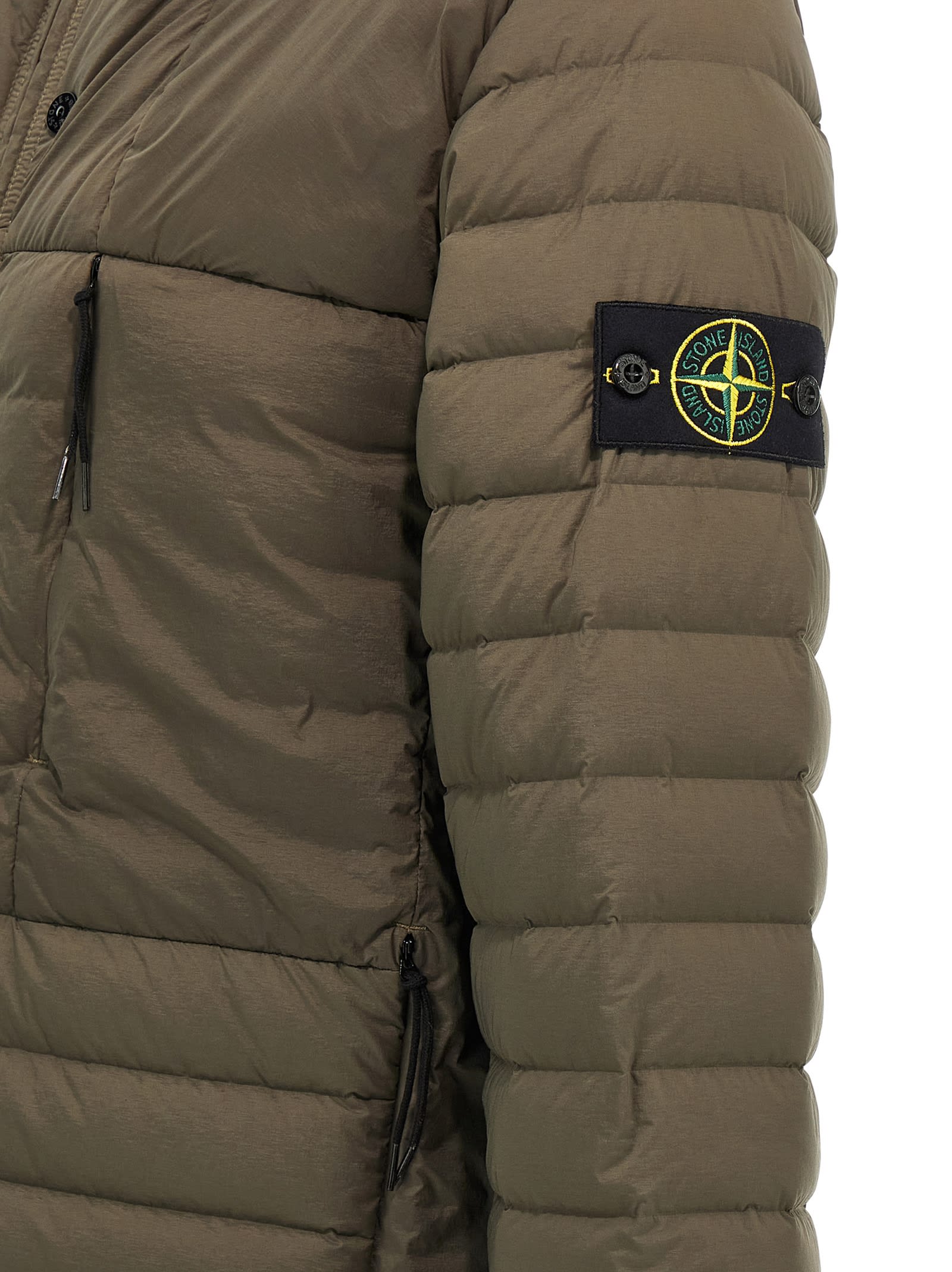 Stone Island Drawstring Hooded Quilted Side Zip Jacket In Green
