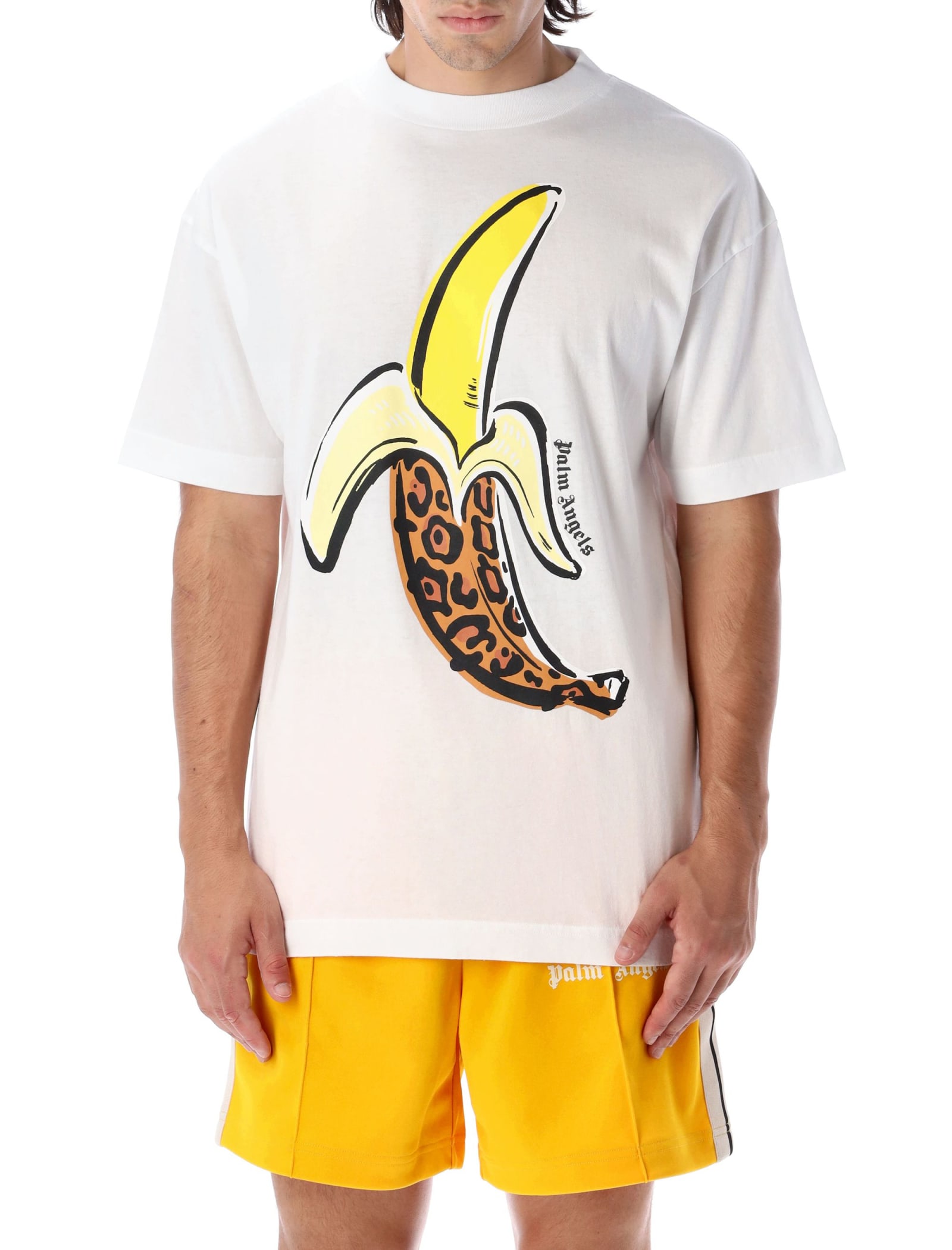 Palm Angels White T-shirt With A Banana Print In White