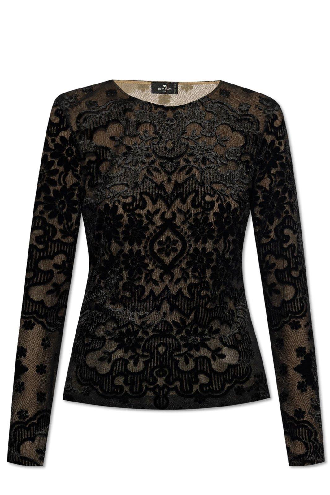 Shop Etro Tulle And Jacquard Velvet Top In Black