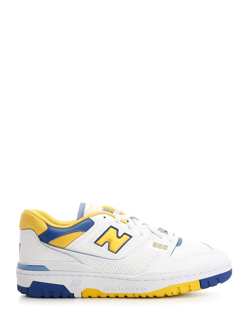 New Balance Yellow Synthetic Leather Sneaker In White