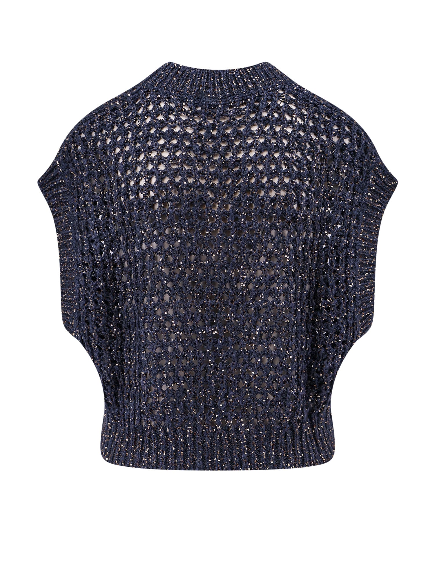 Shop Brunello Cucinelli V-neck Net Knitted Vest In Blue