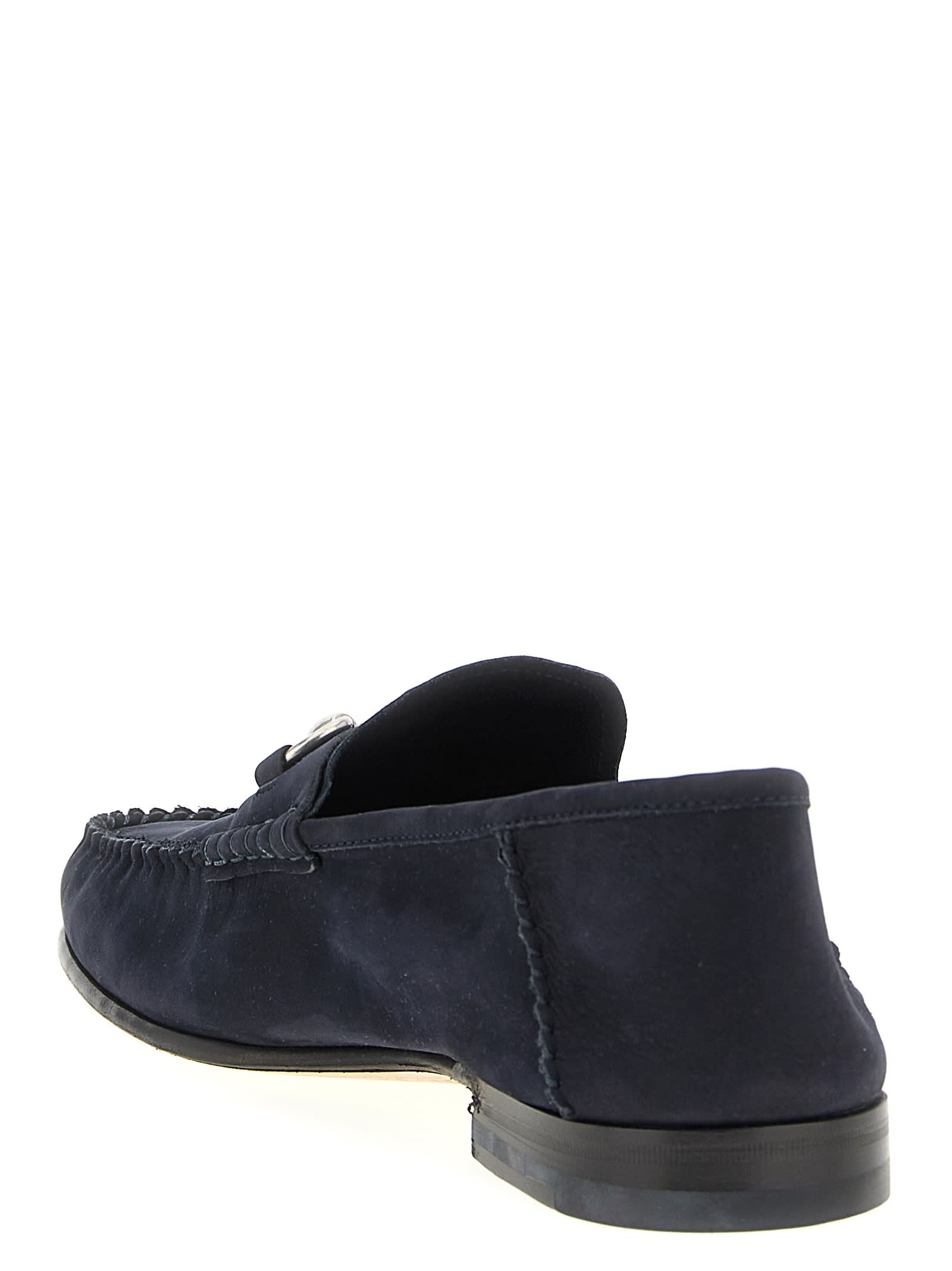 Gucci Round Toe Loafers With Metal Buckle Detail In Blue