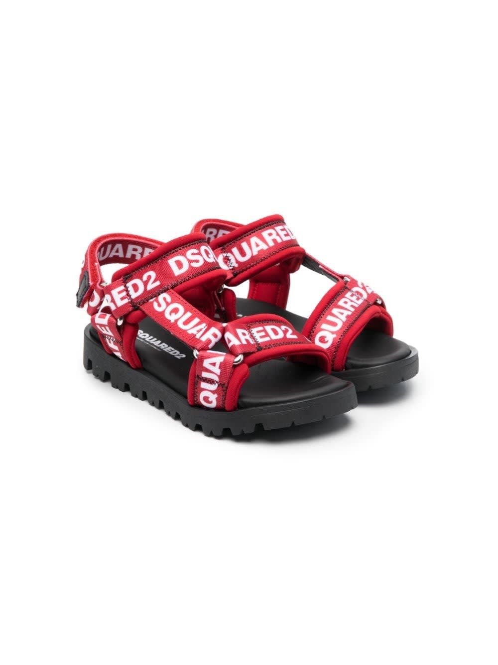 Dsquared2 Kids' Logo-print Strap Sandals In Red