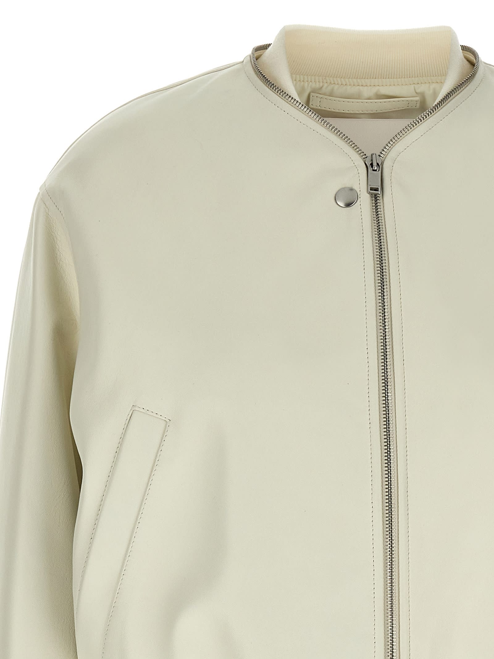 Jil Sander Leather Bomber Jacket Casual Jackets And Parka White In White