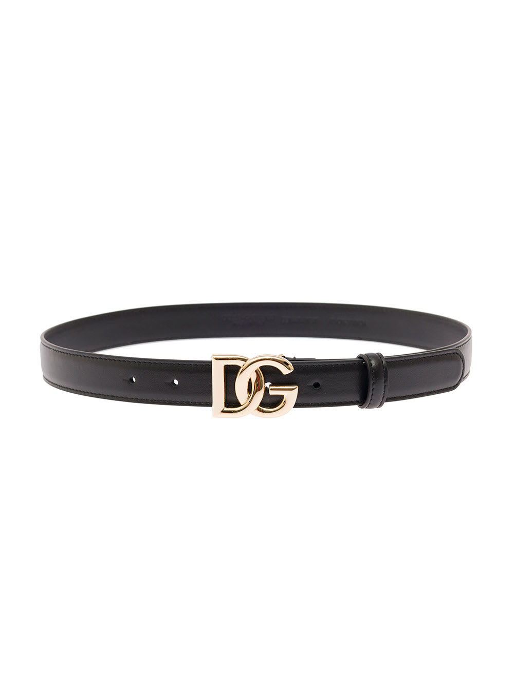 Shop Dolce & Gabbana Black Thin Belt With Golden Dg Buckle In Leather Woman