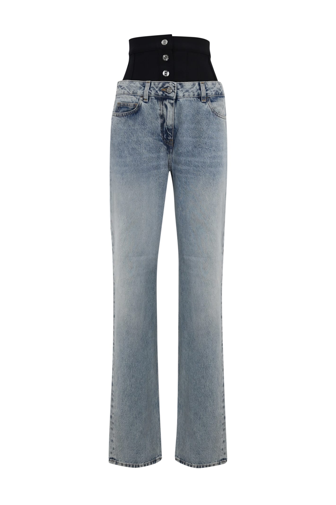 Shop Elisabetta Franchi Straight Jeans With Corset In Light Denim