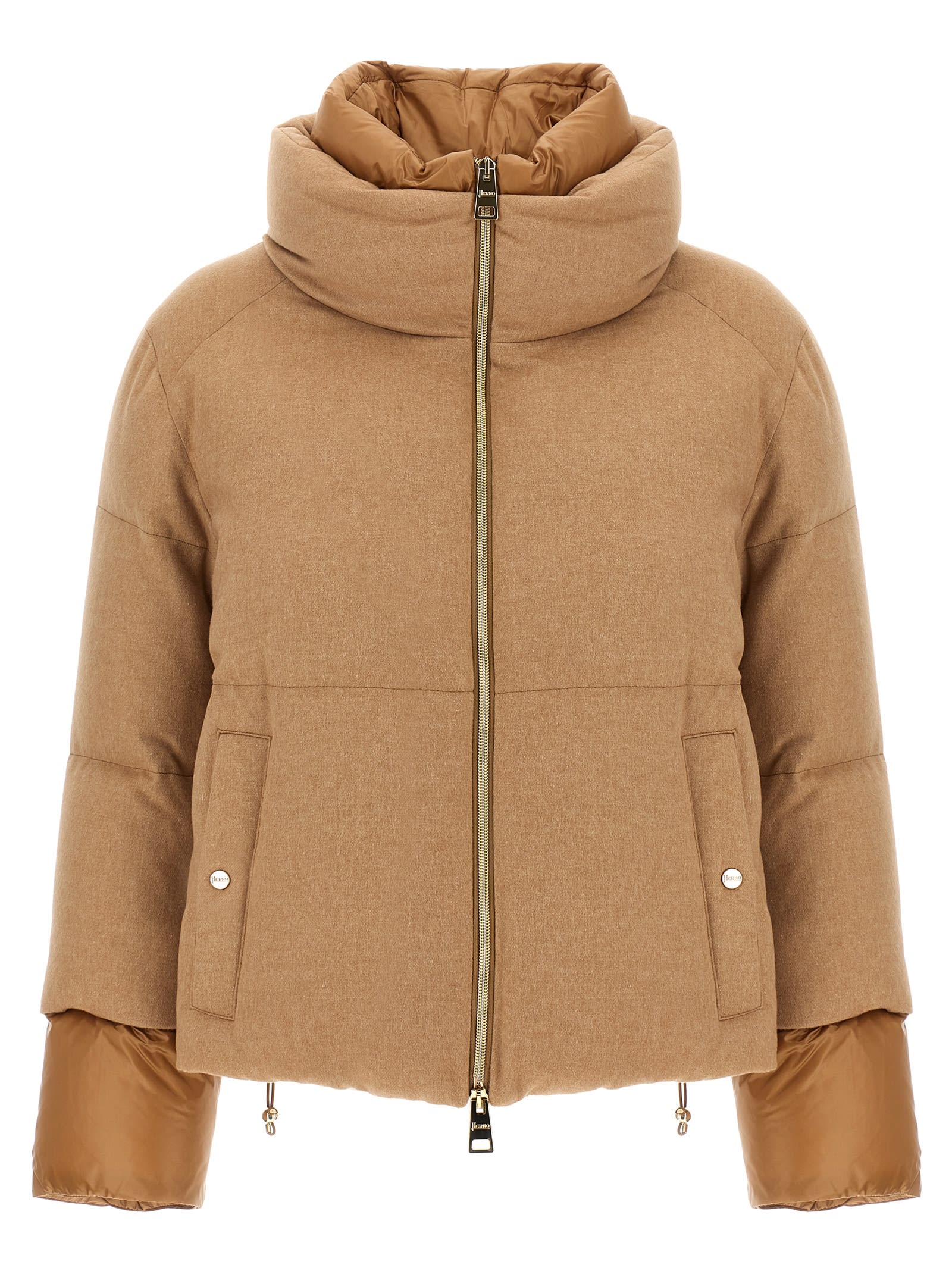 Shop Herno Two-material Puffer Jacket In Beige