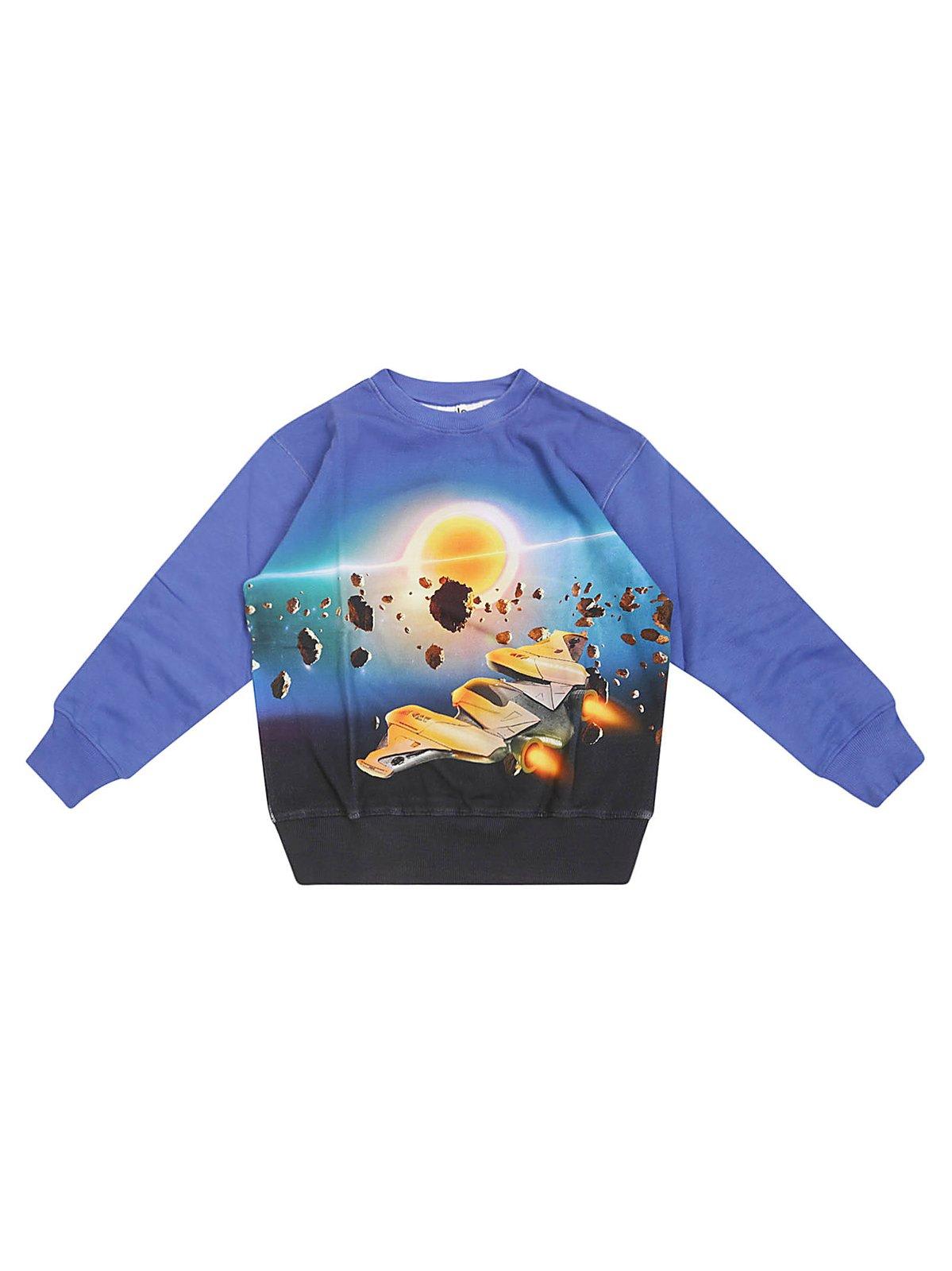 Molo Kids' Mattis Graphic-printed Crewneck Sweatshirt In Azzurro